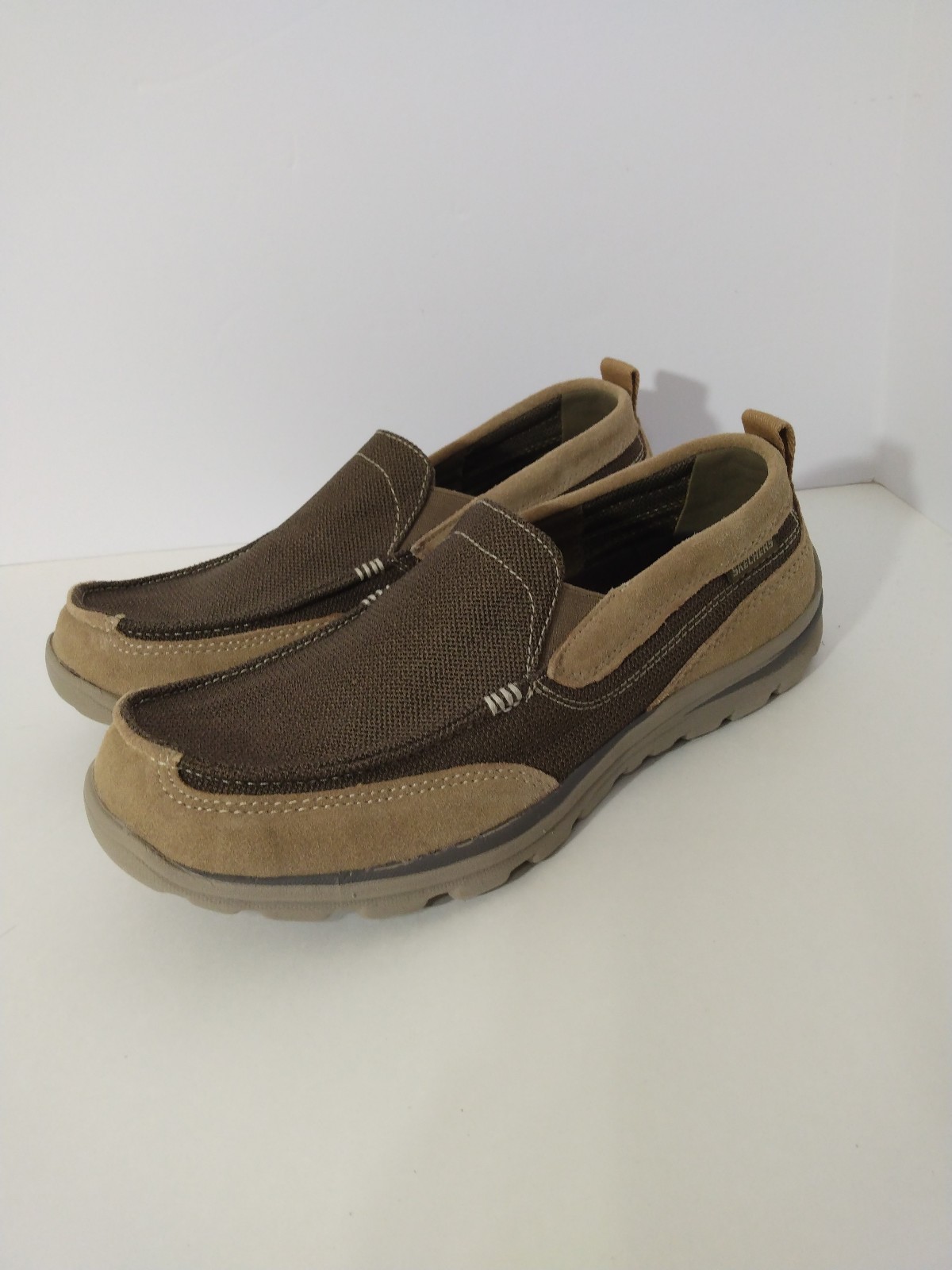 New Mens Skechers Superior Milford Brown Tan Leather Slip On Shoes Sz 11 EE