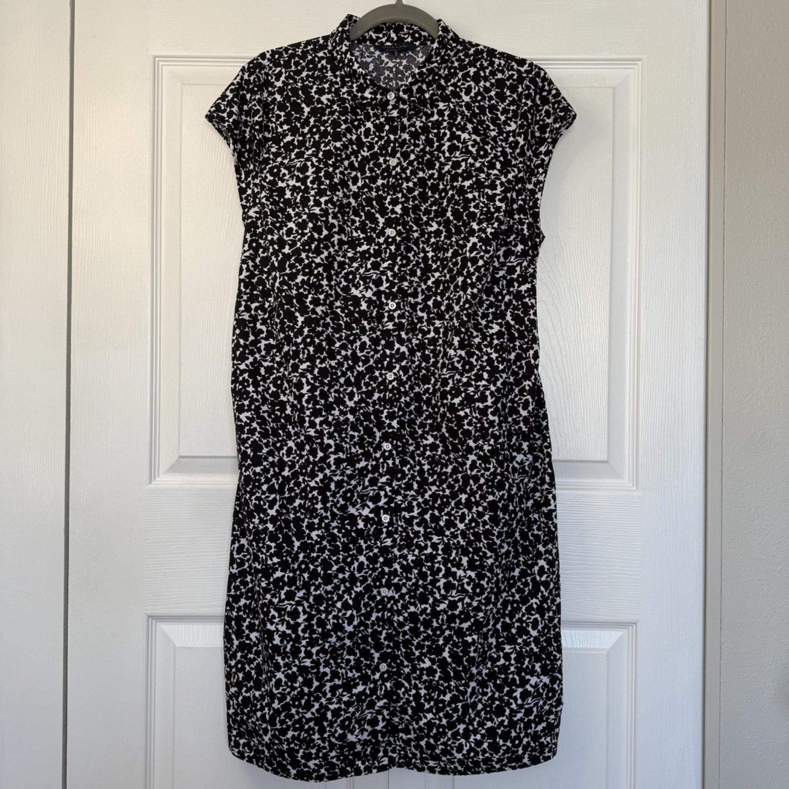 Tommy Hilfiger Black and White Floral Button Up Shirt Dress Women’s Size Large