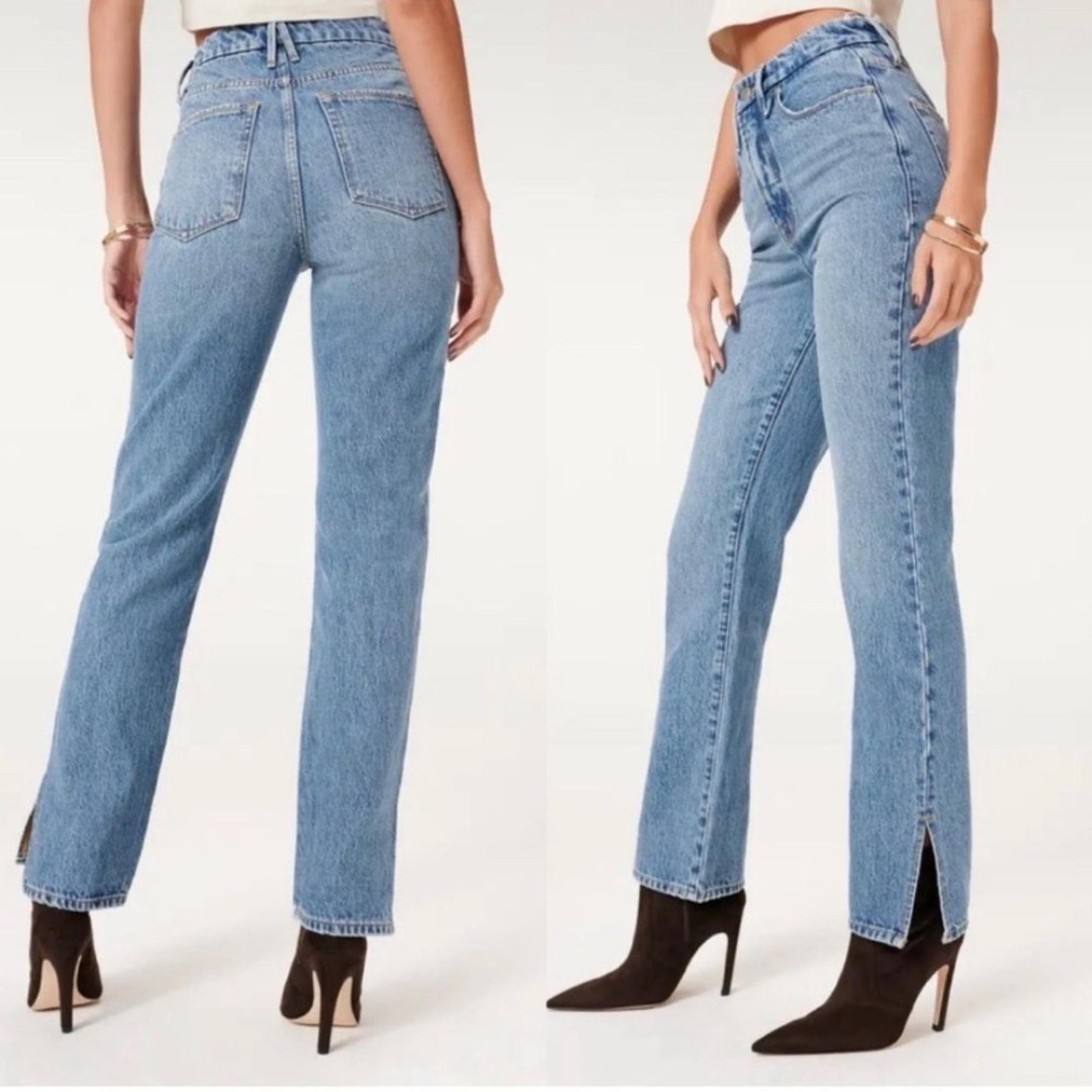 Good American Good Boy Jeans High Rise Boyfriend Blue Rigid Denim 14/32