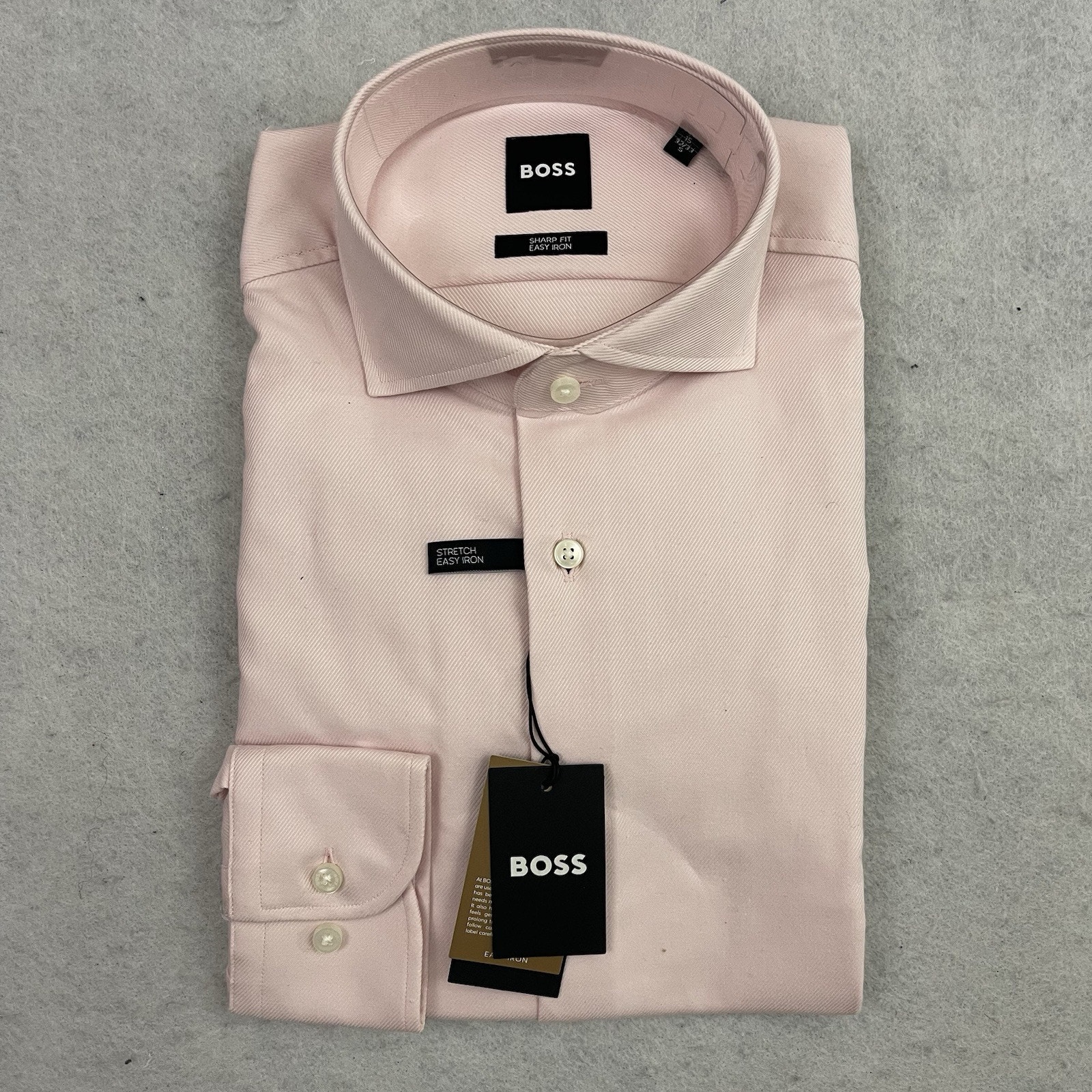 Hugo Dress Boss Shirt Mens 15 32/33 Pink Max Sharp Fit Easy Iron Stretch Cotton