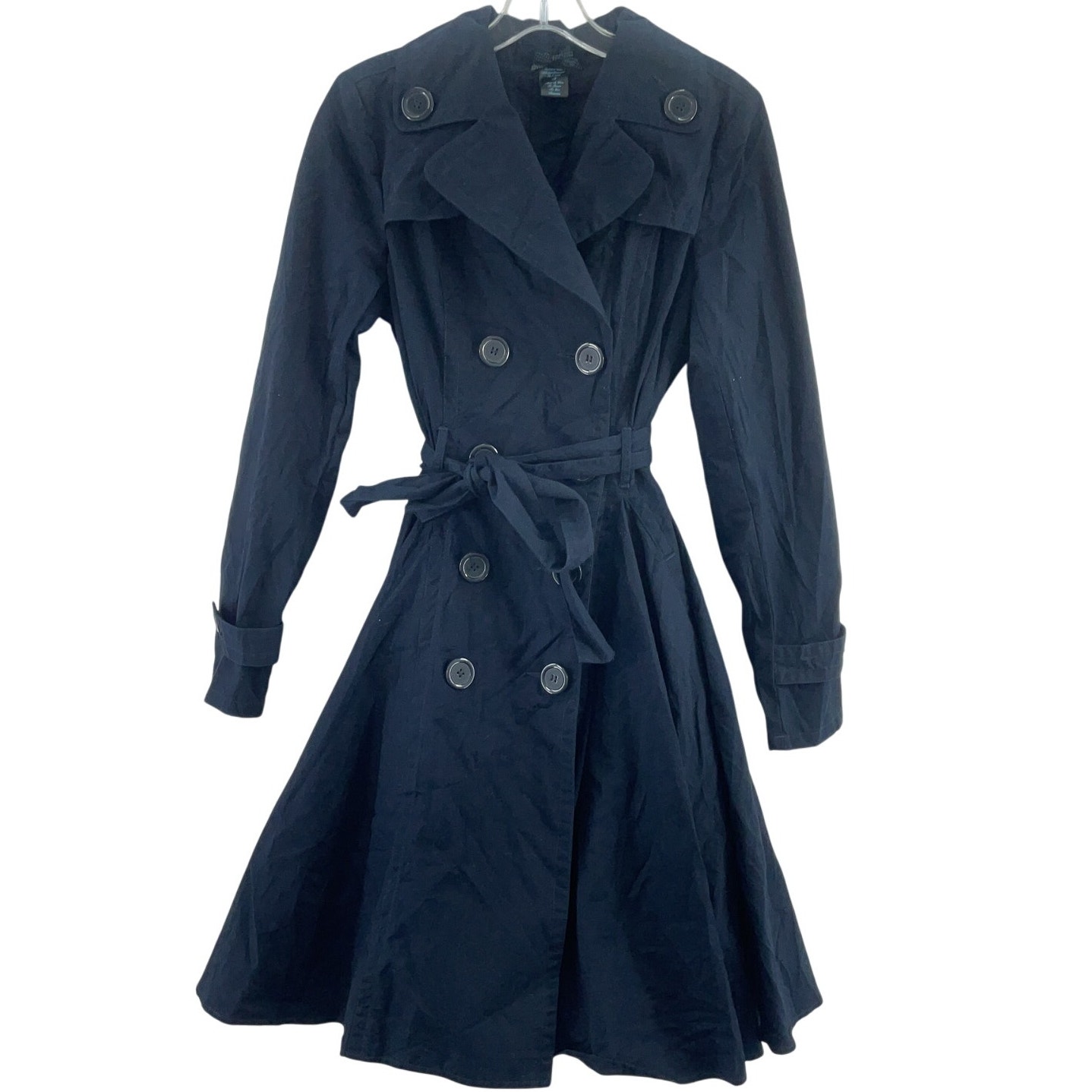 Forever 21 Navy Cotton Double Breasted Belted Trench Coat Women’s Size Medium