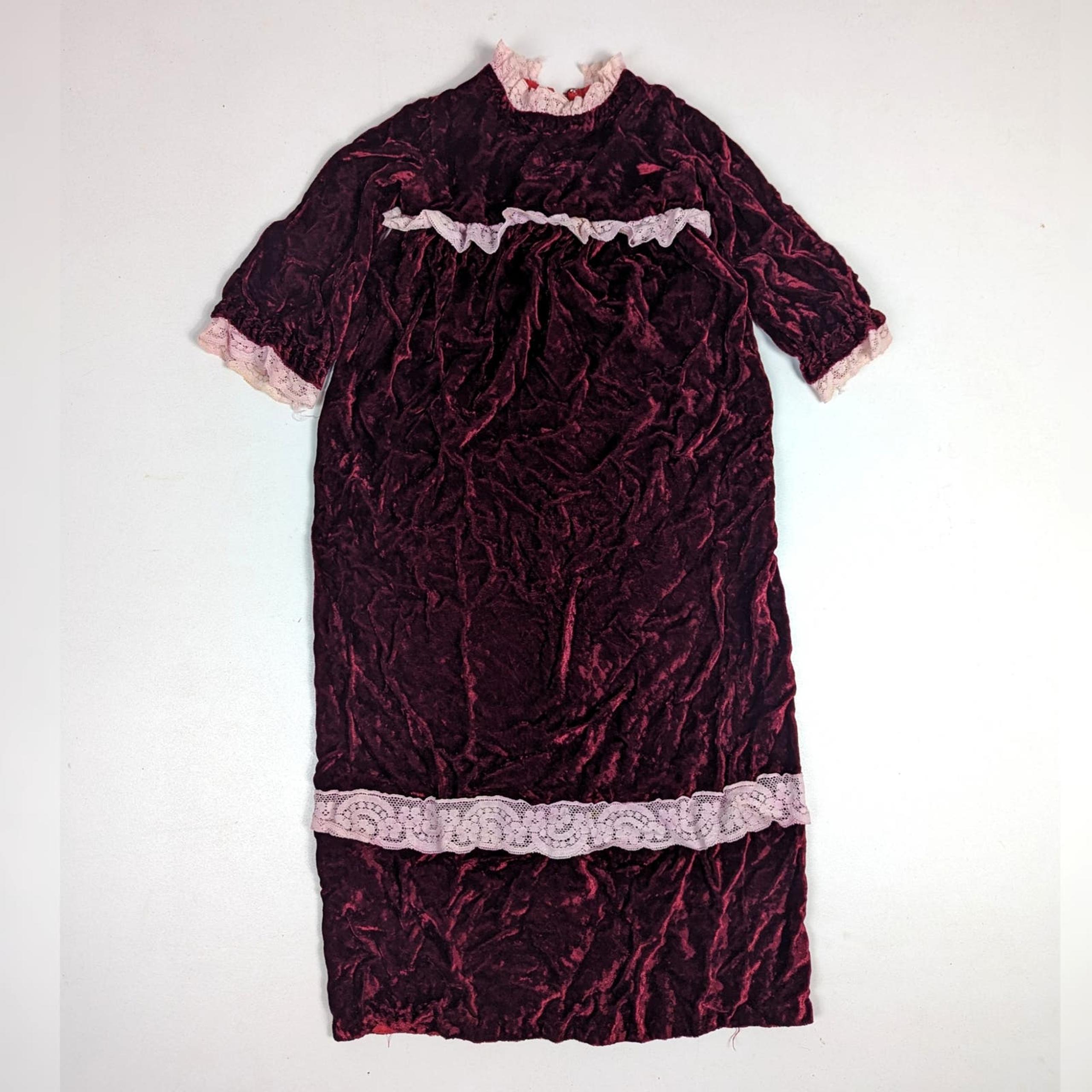Vtg Handmade Dress Girls Sz 6 Burgundy Crushed Velvet Maxi Christmas Holiday