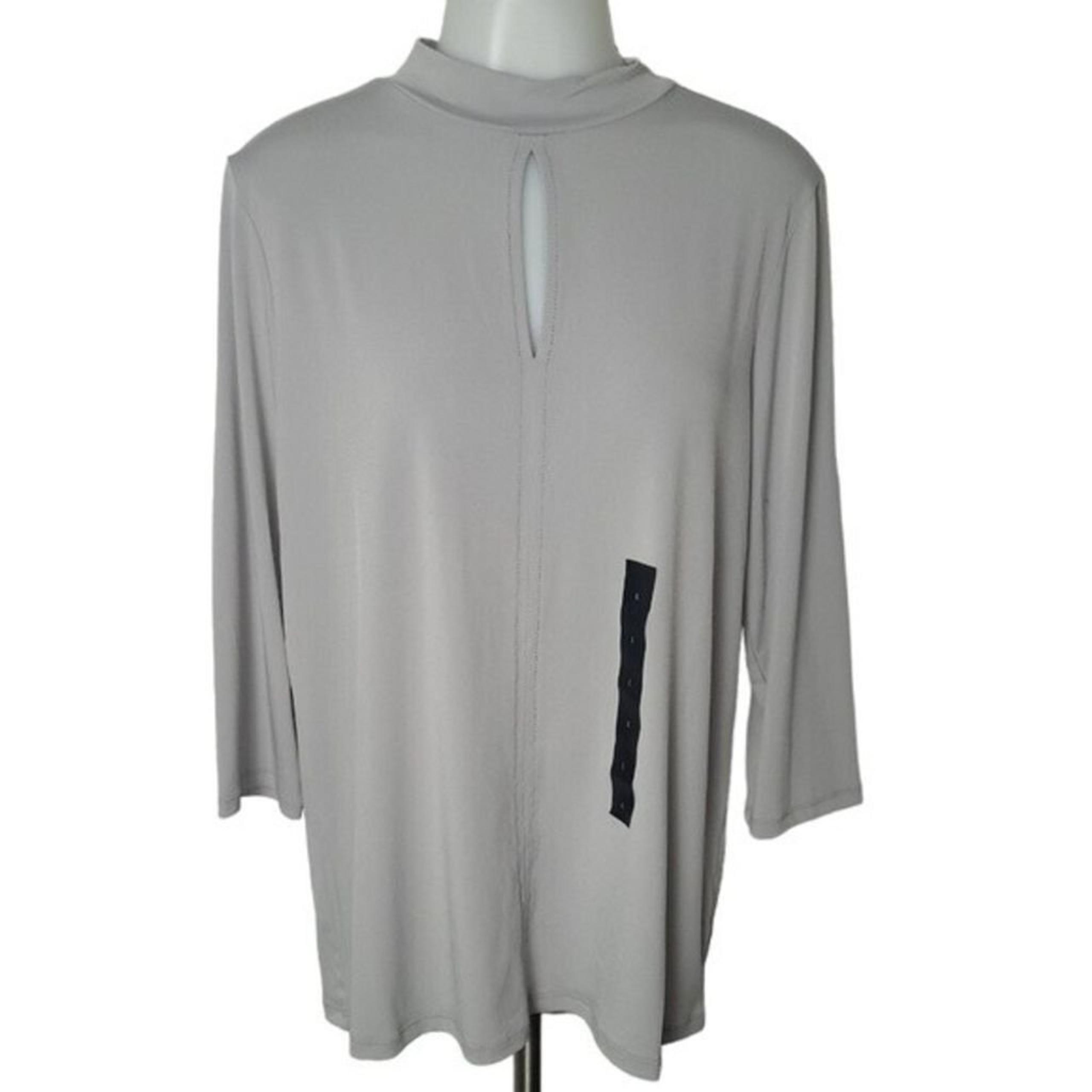 Grey Funnel Neck Front Key Hole 3/4 Sleeve Size L - Banana Republic