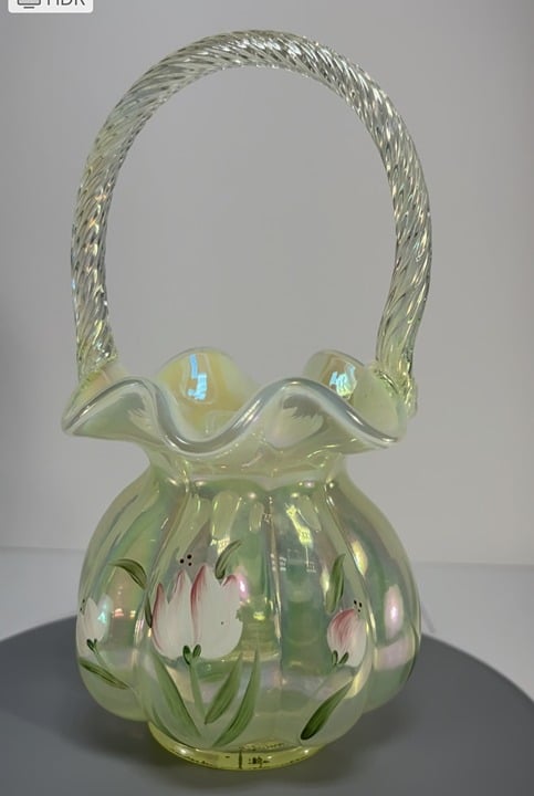 Fenton Hand Painted Topaz Basket