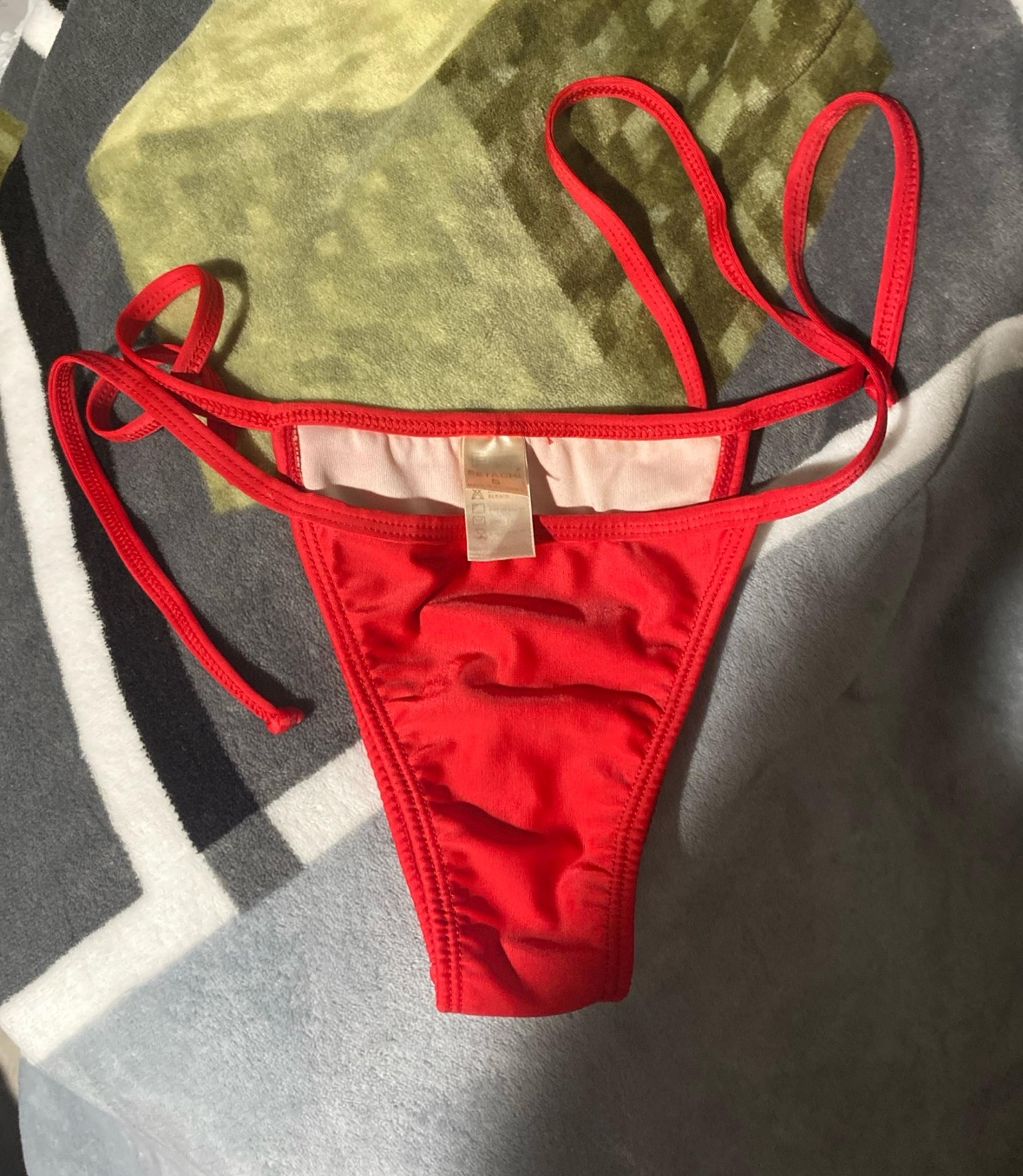 Colombia Red Shimmer String Tie Swim Bikini Bottoms