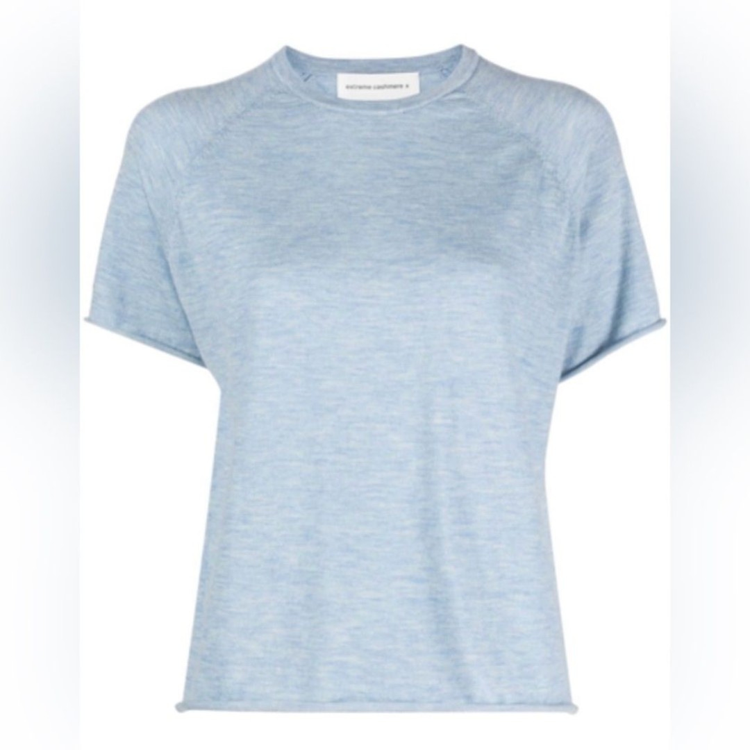 Extreme Cashmere N177 Todd Short Sleeve Sweater Top Blue Cashmere-Blend One Size
