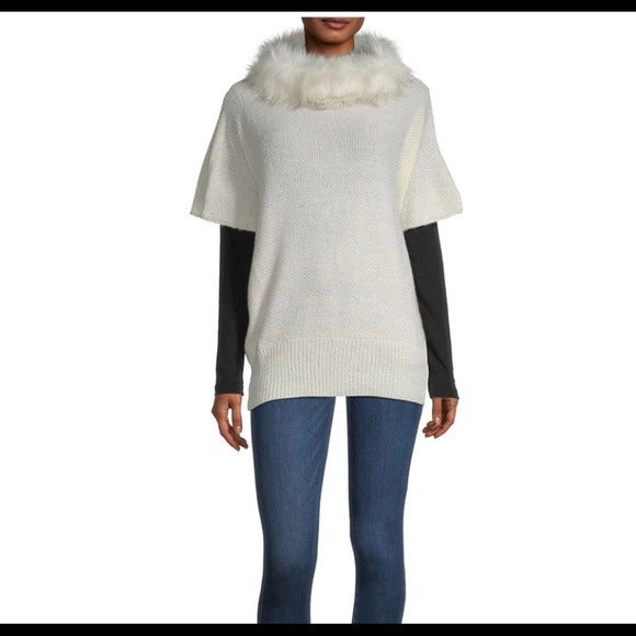 Mixit Fur Collar Poncho NEW! Off white