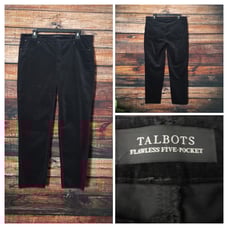 Talbots Flawless Five Pocket Slim Ankle Pants Frayed Hem Black Corduroy Size 12