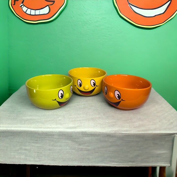 New ONE Homeware Design Vintage Ceramic Smiley Cerial Soup Bowls Dishes Set