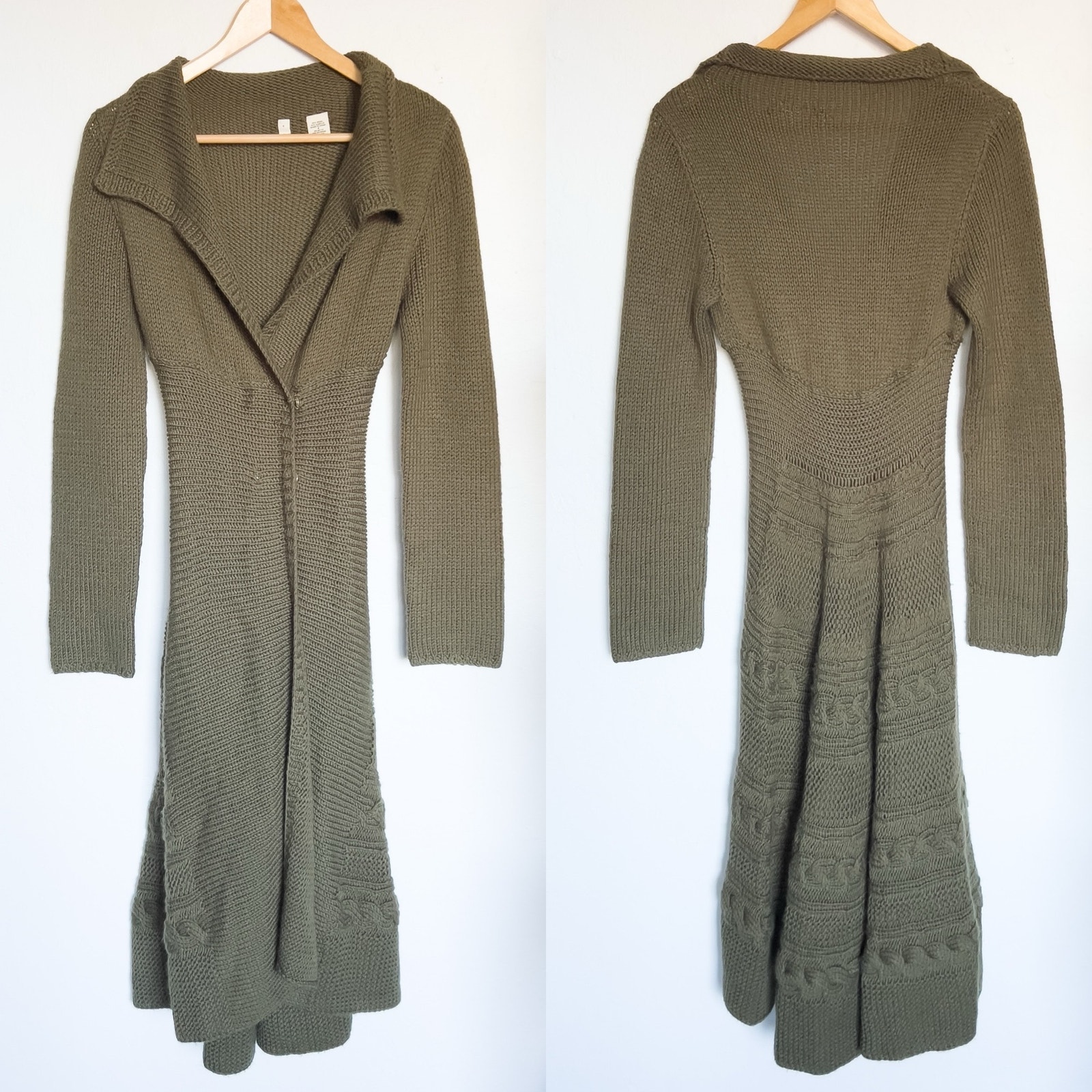 Moth Anthropologie Long Knit Cardigan Sweater Cable Small Green Lagenlook