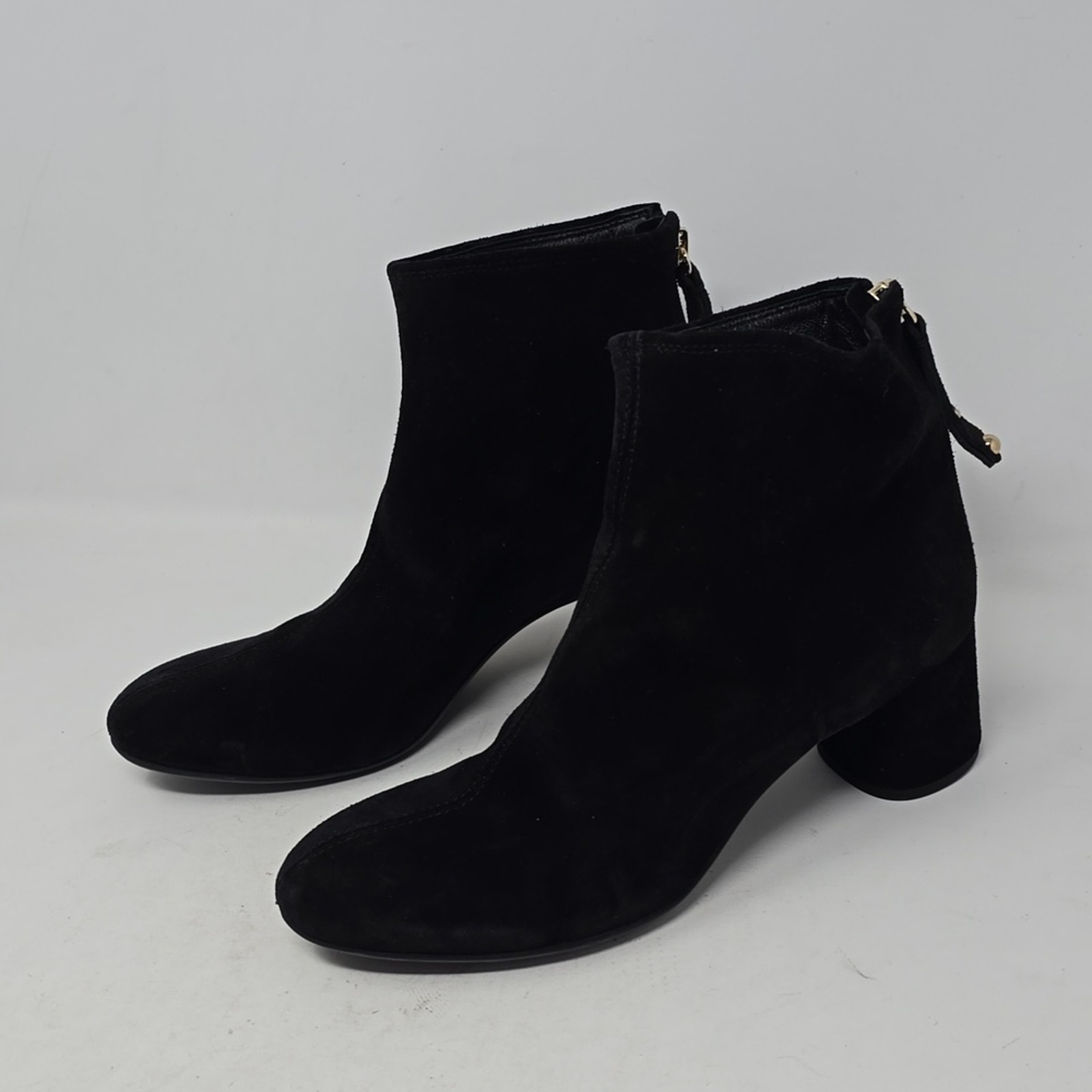 AGL Black Suede Block Heel Zip Back Ankle Booties Women's Size 37.5