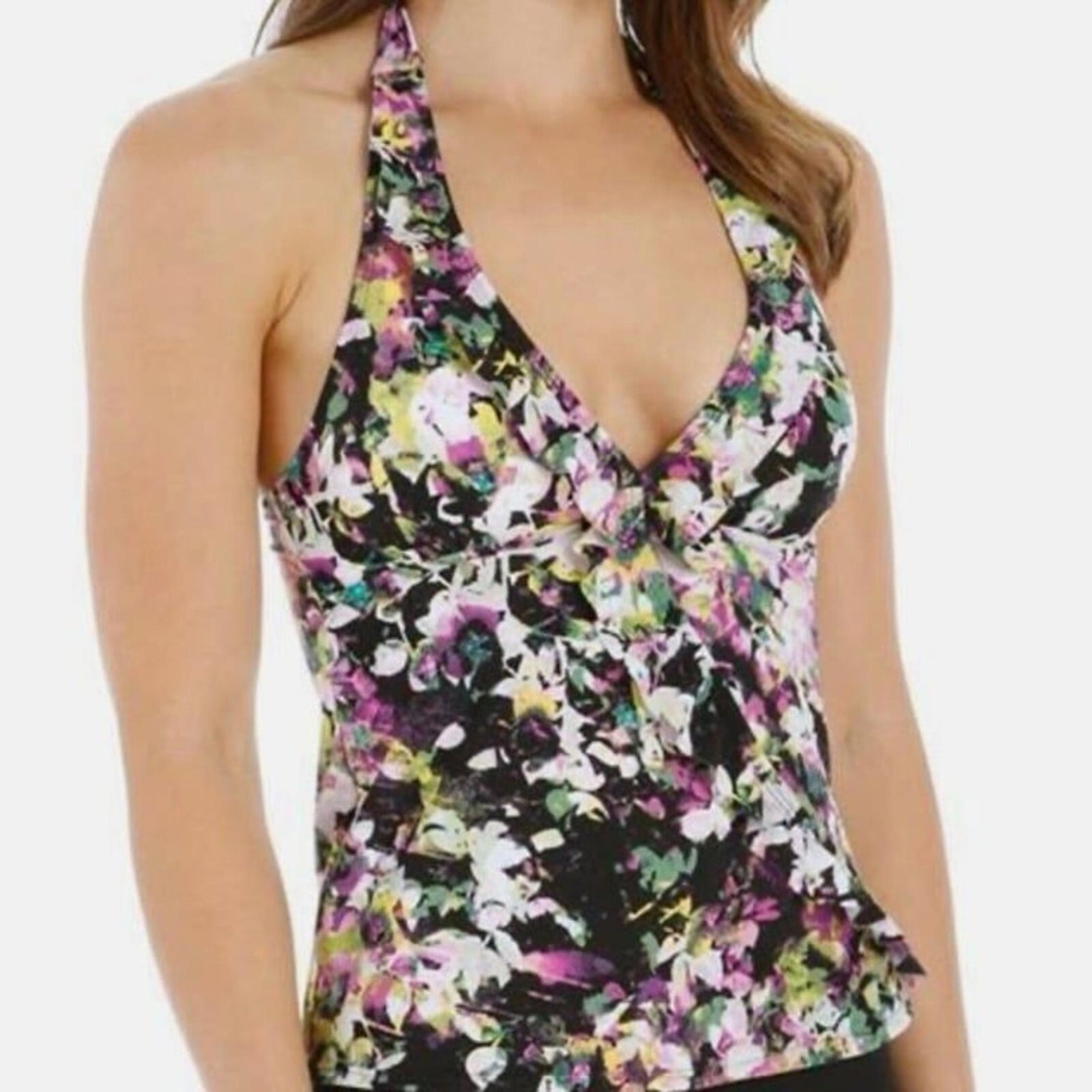Assets by Sara Blakely Spanx Glamour Ruffle Floral Tankini Swim Top Small