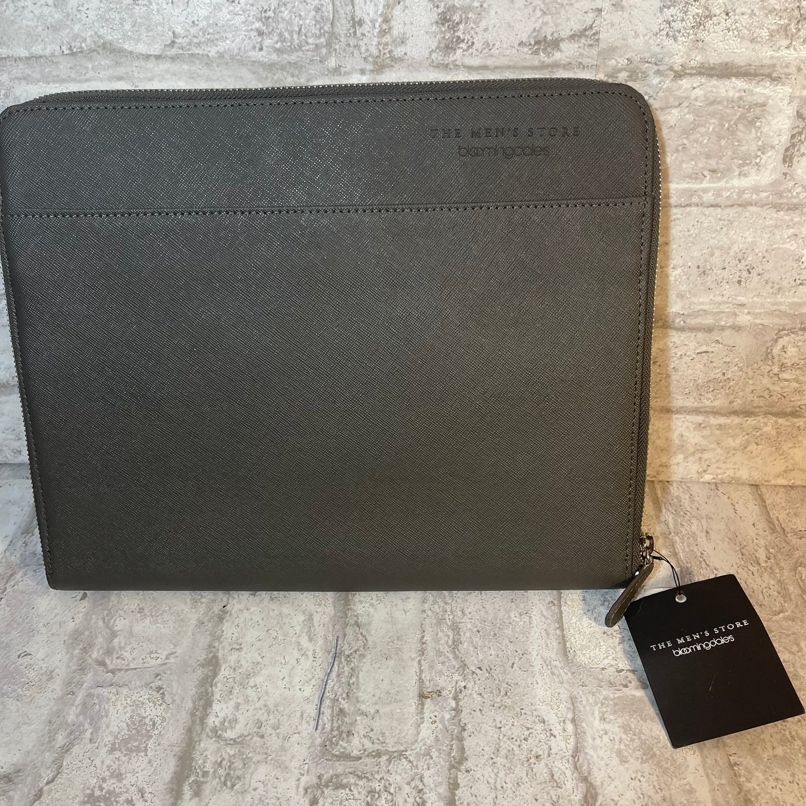 The Men’s Store Bloomingdales Charcoal Gray Leather Portfolio NWT