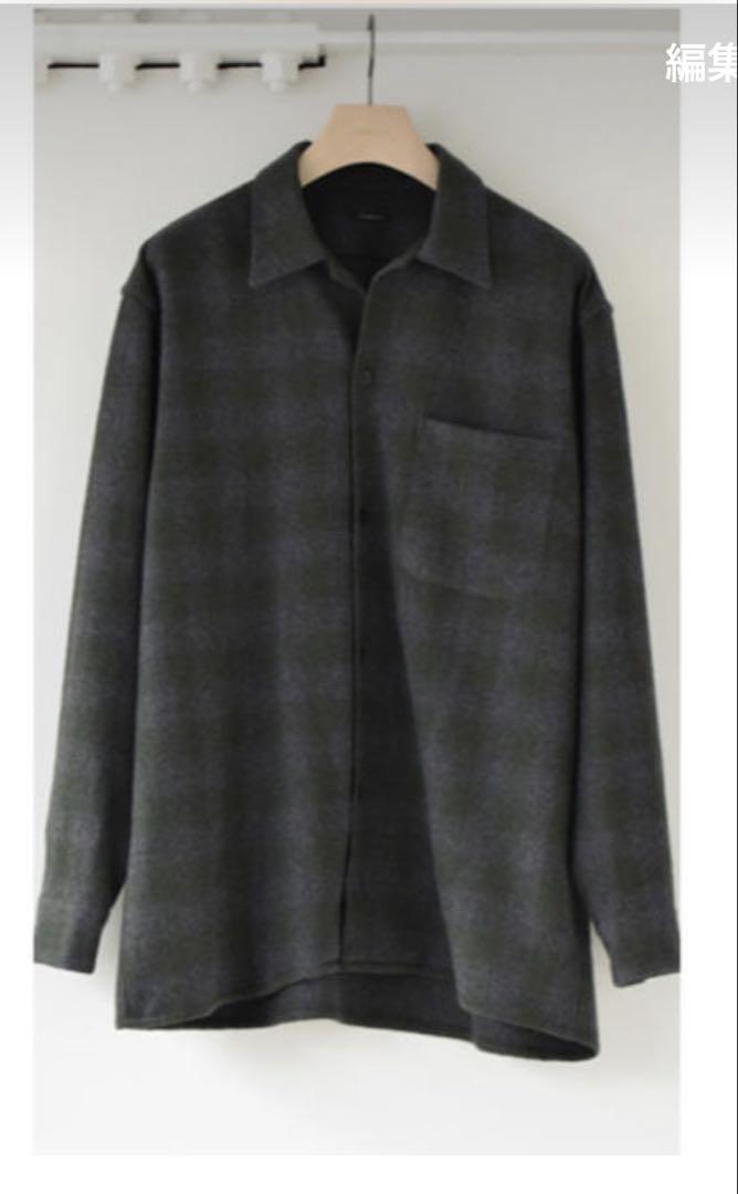 ## comoli Wool Check Open Collar Shirt 3 Wool Gray Check