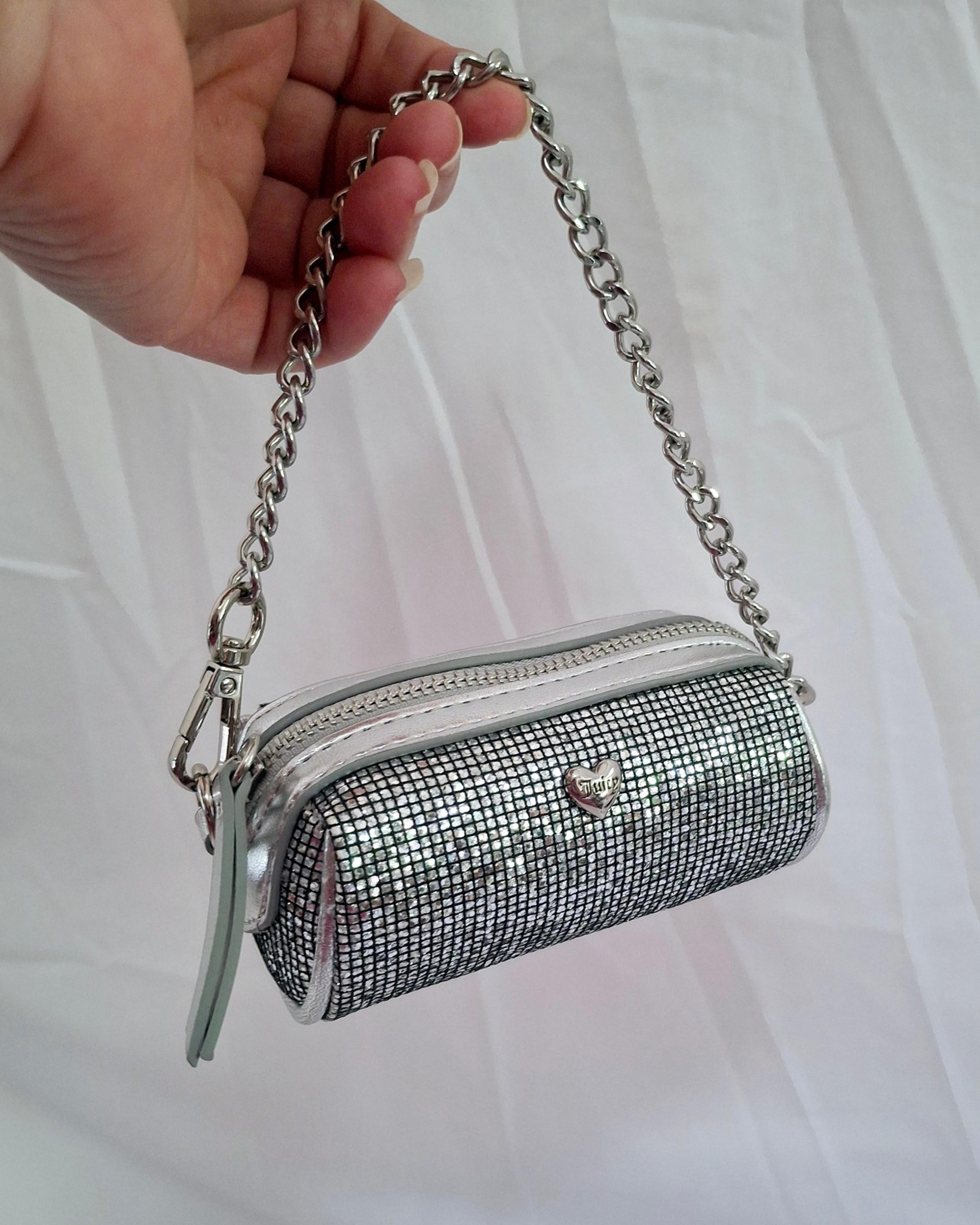 Juicy Couture Silver Metallic Glitter Micro Mini Bag Wristlet