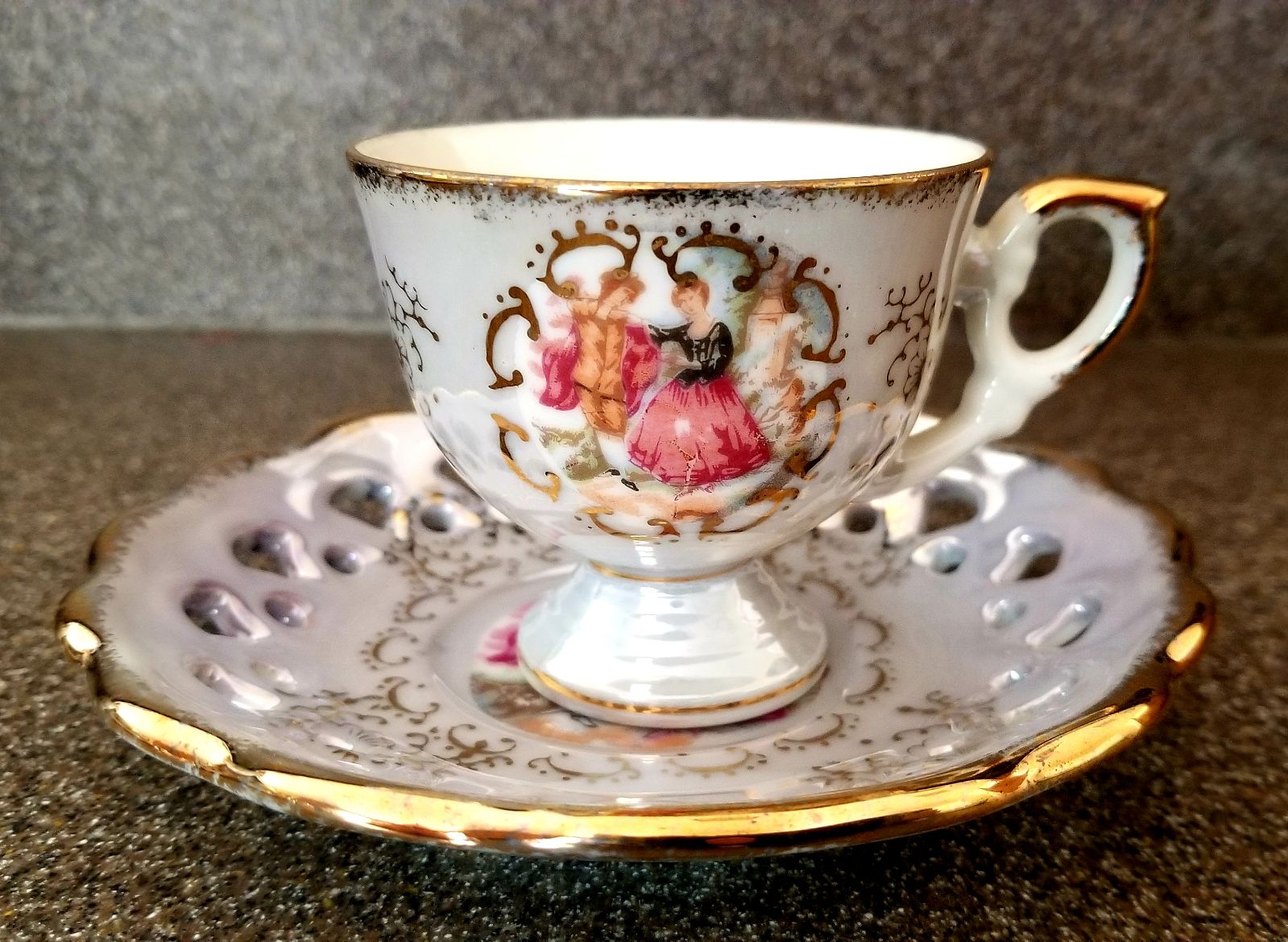 Victorian cut out pattern Teacup and Sau