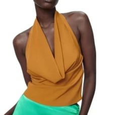 NWT ZARA DRAPED ORANGE SEXY BACK HALTER TOP OCHER