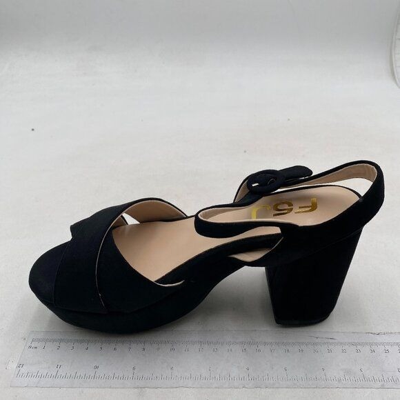FSJ Women Peep Toe Chunky High Heels Platform Sandals Ankle Strap Black Shoes