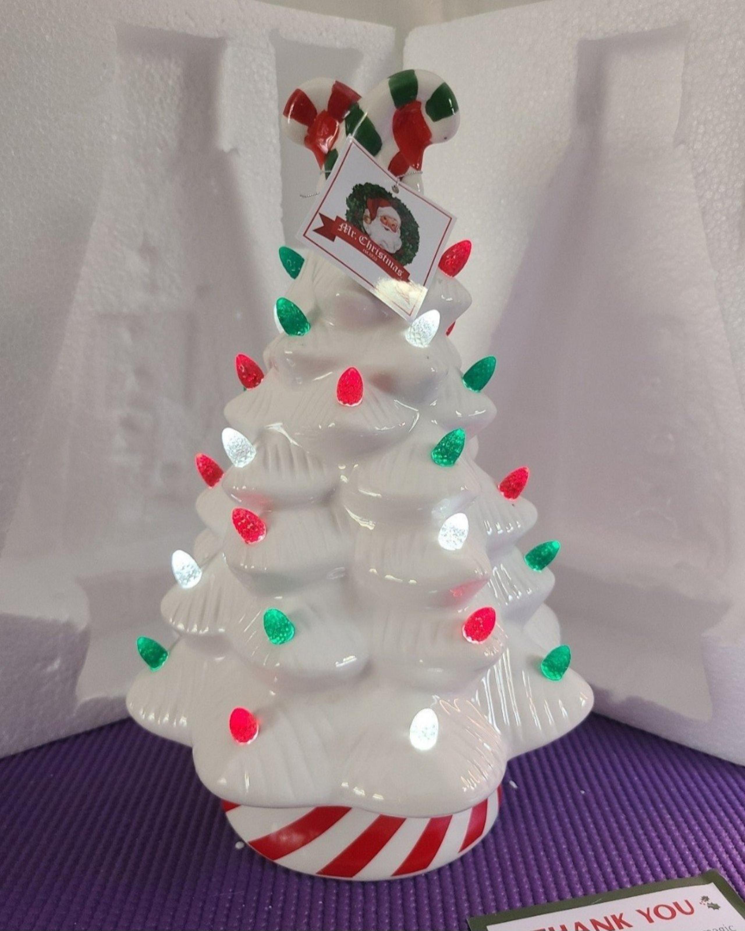 New 12" Illuminated Nostalgic Candy Cane Ceramic Christmas Tree - Mr. Christmas