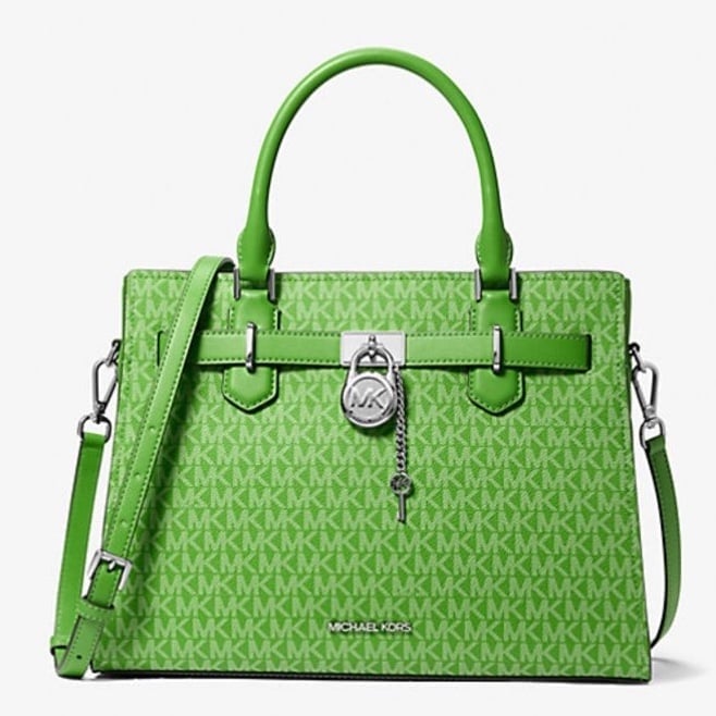Michael Kors Hamilton Medium Signature Logo Satchel Jungle Green NWT