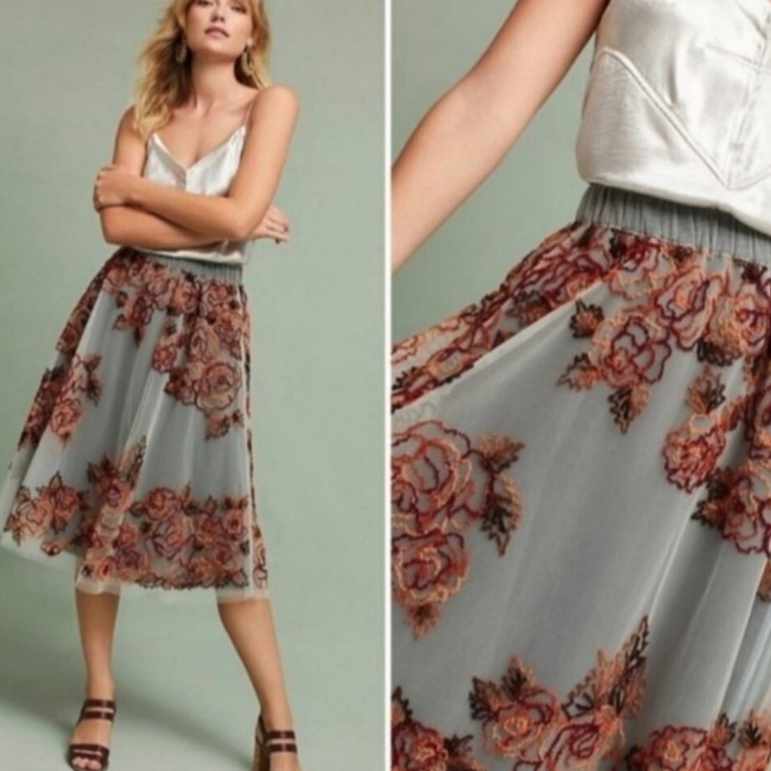 NWT Not So Serious Anthropologie Embroidered Floral Tulle Skirt Women’s XLarge