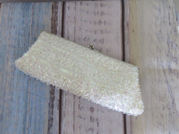 Vintage Beaded Sequin Clutch / shoulder bag, 1980s evening bag, clutch, purse