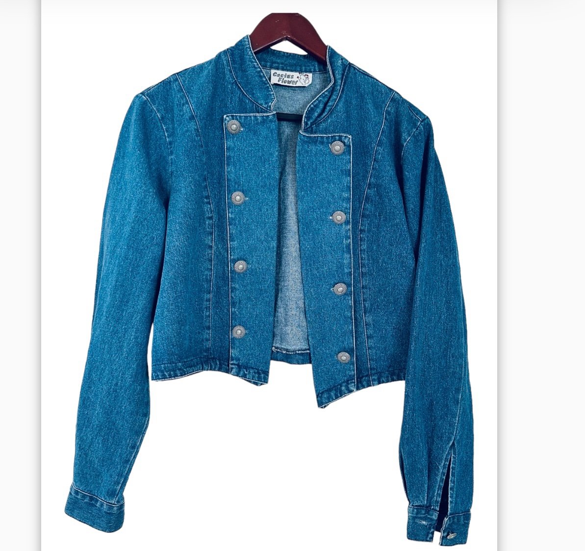 Cactus Flower Denim Jacket Womens Large Blue Bolero Cropped Size M