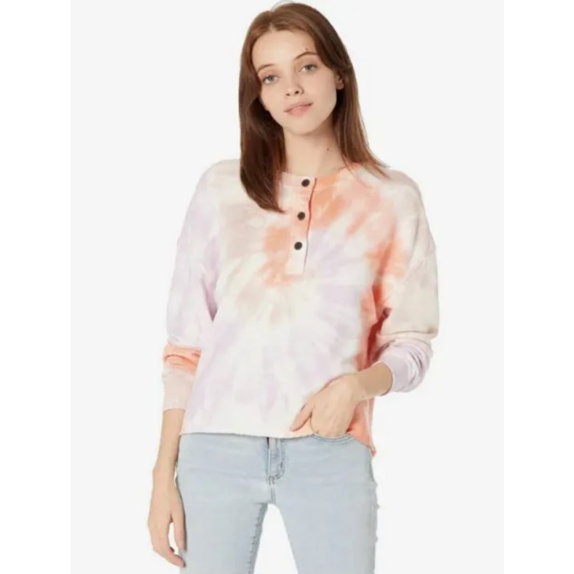 Free People N:PHILANTHROPY Front Button Tie Dye Crop Sweatshirt Henley -S