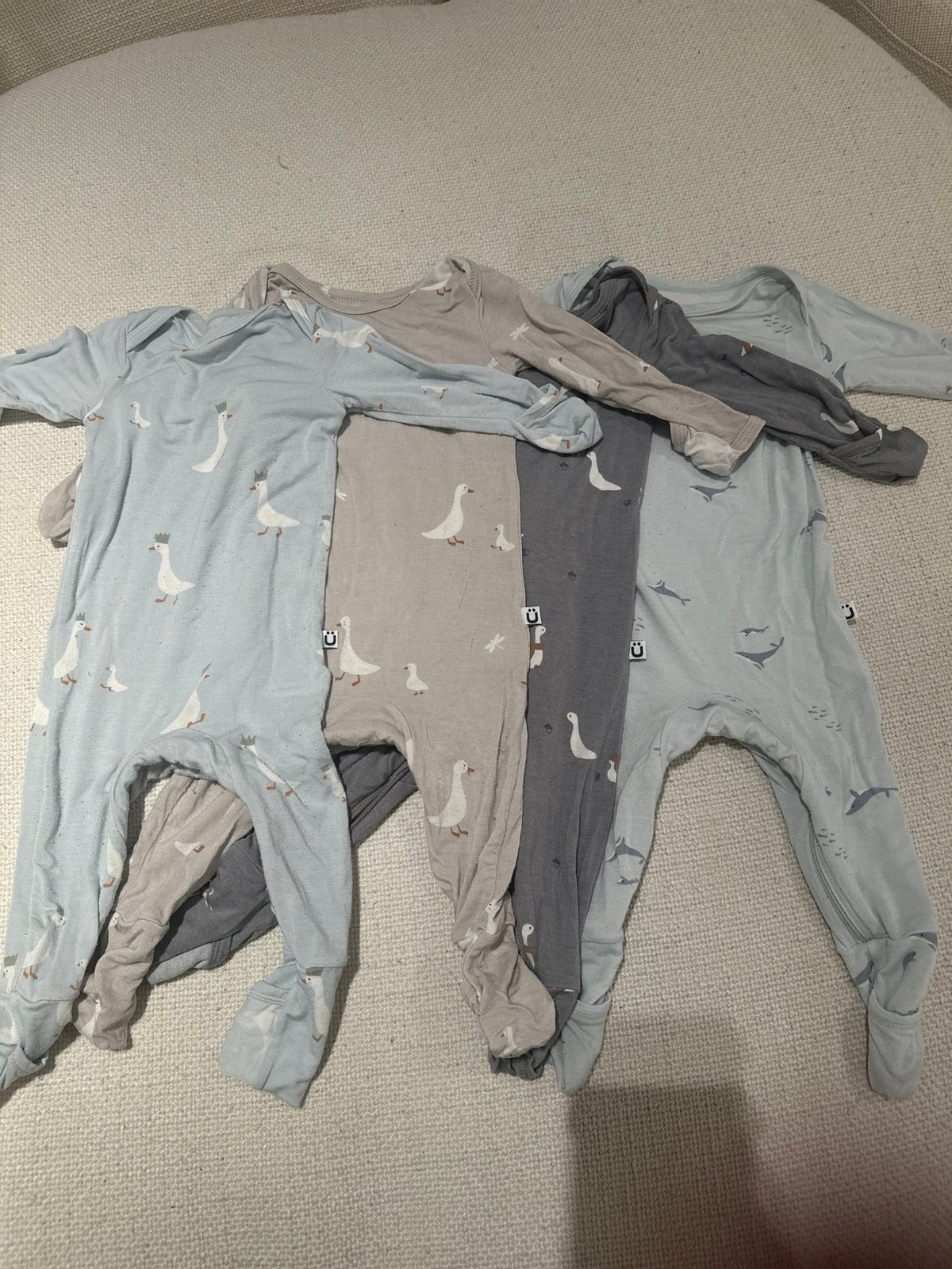 Gunamuna Convertible Pajamas bundle of 4 Crowned Goose 3-6m