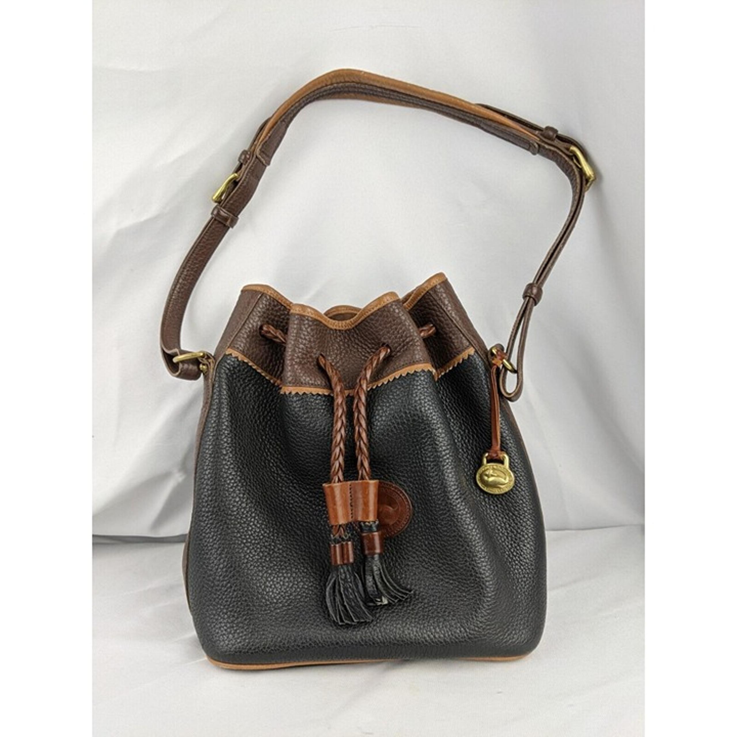 Dooney & Bourke Vintage Teton Bucket Bag Brown & Black Leather