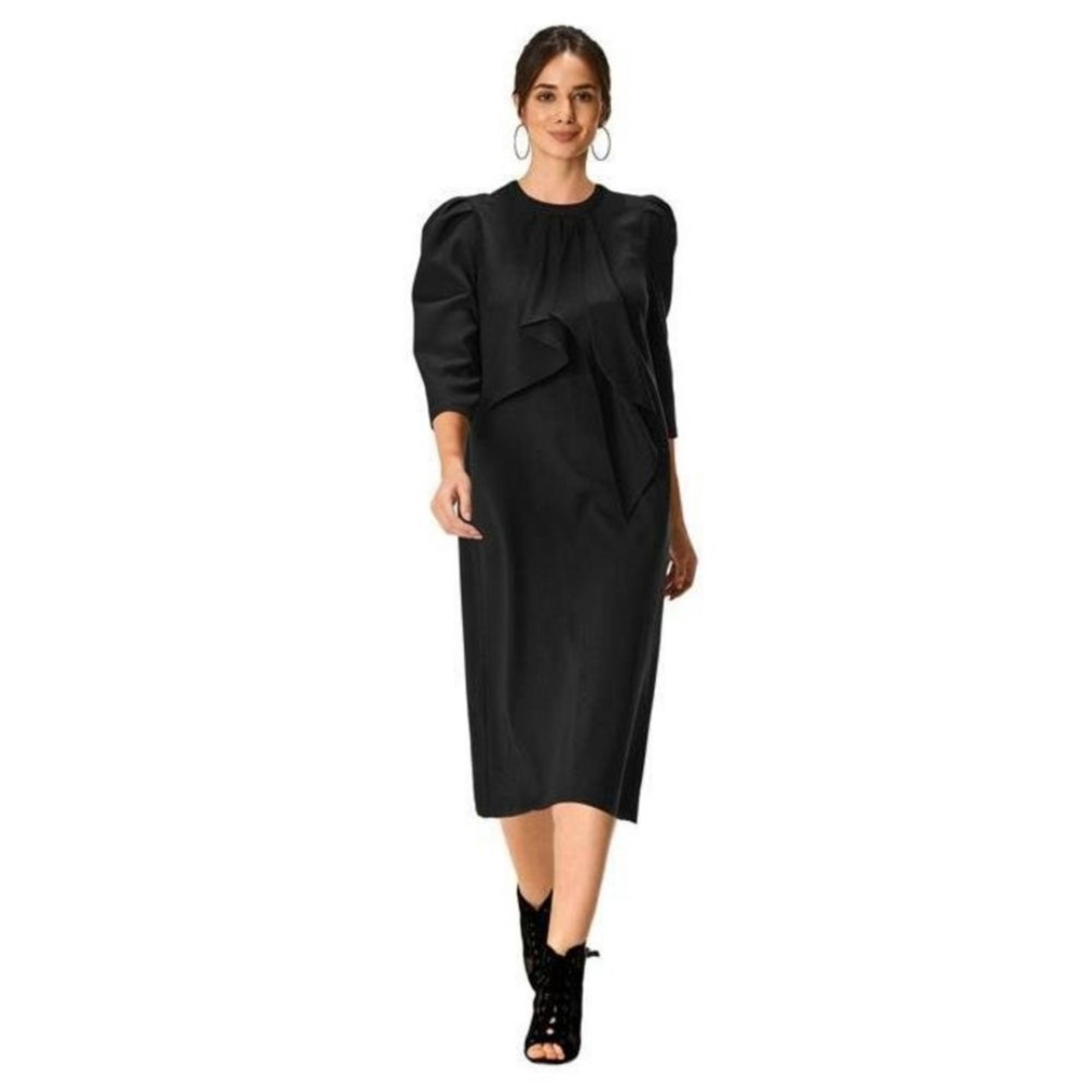 eShakti Asymmetric Ties Crepe Shift Dress Sz L-14 Black Minimalist Cocktail