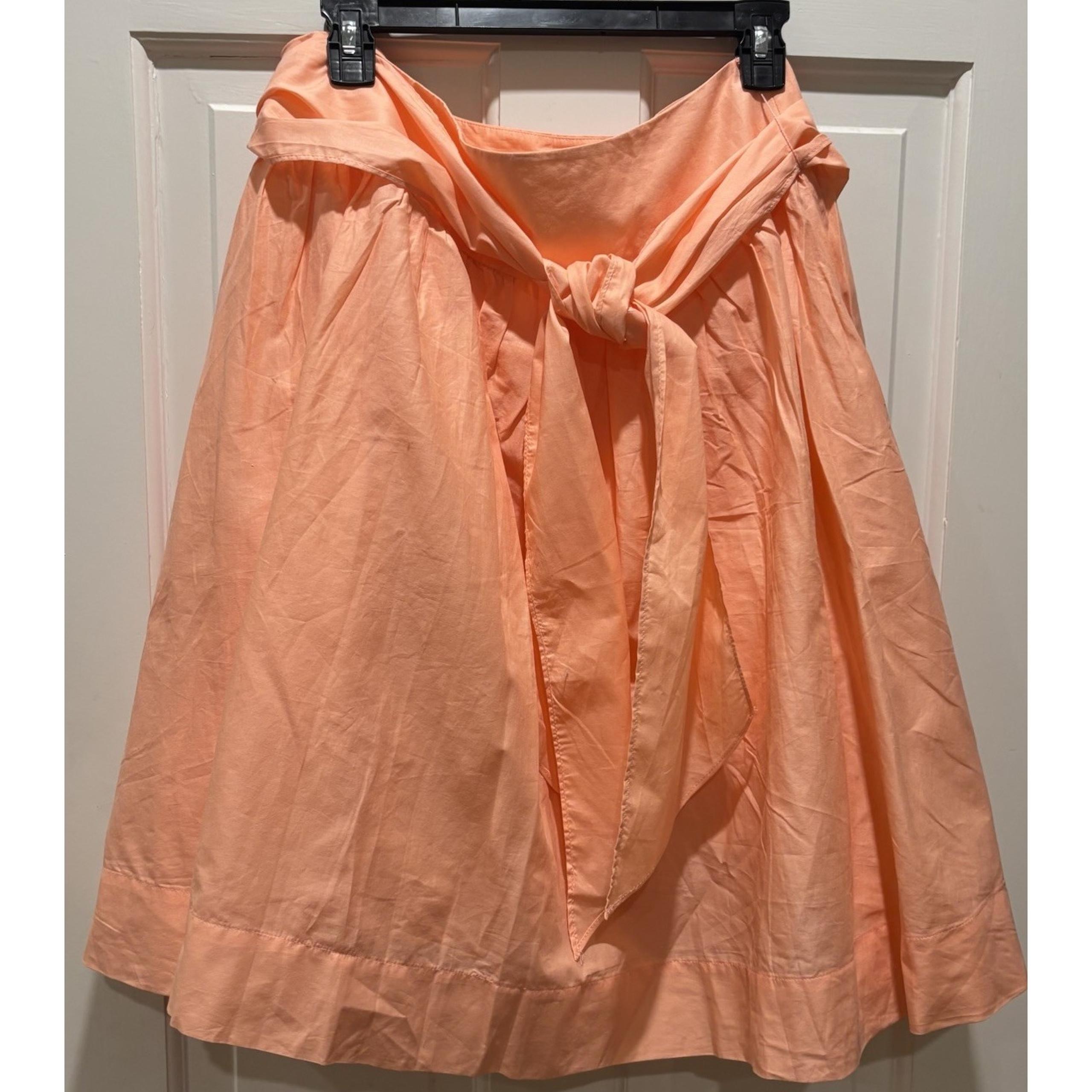 Garnet Hill Marigold Peach Sash Peasant Knee Length Pleated A-Line Skirt 12