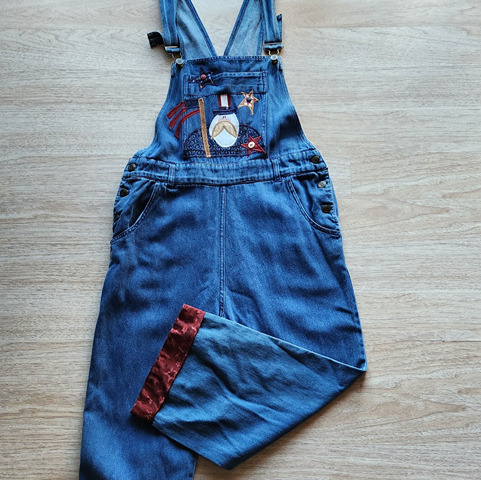 Vintage PTNY Embroidered Denim Overalls Cottage Adjustable Straps Blue Cotton XL