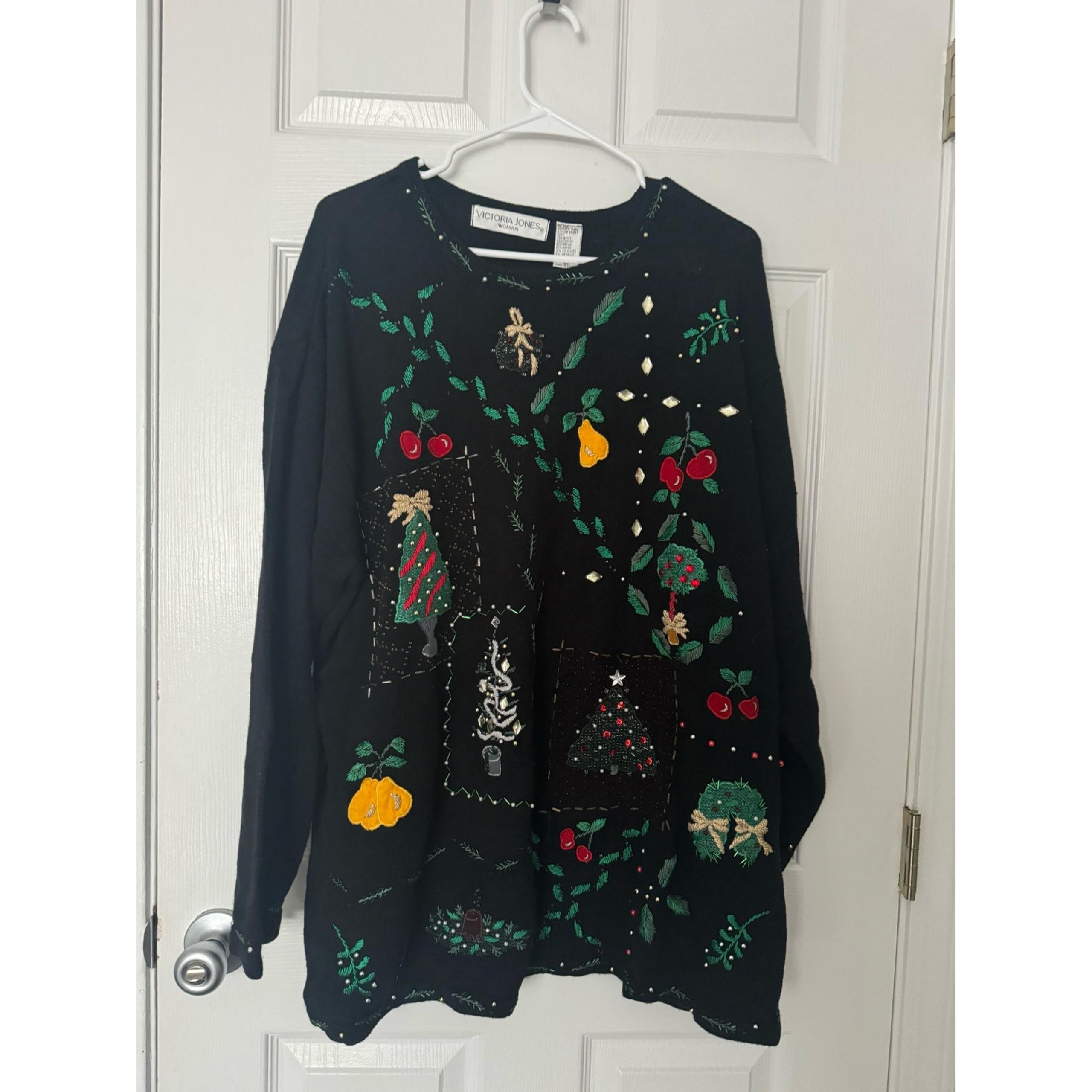 Victoria Jones Vintage Holiday Embroidered Christmas Sweater Sz: 2X