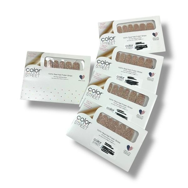 Color Street Tokyo Nights Nail Polish Strips 5PK Rose Gold Metallic Glitter New