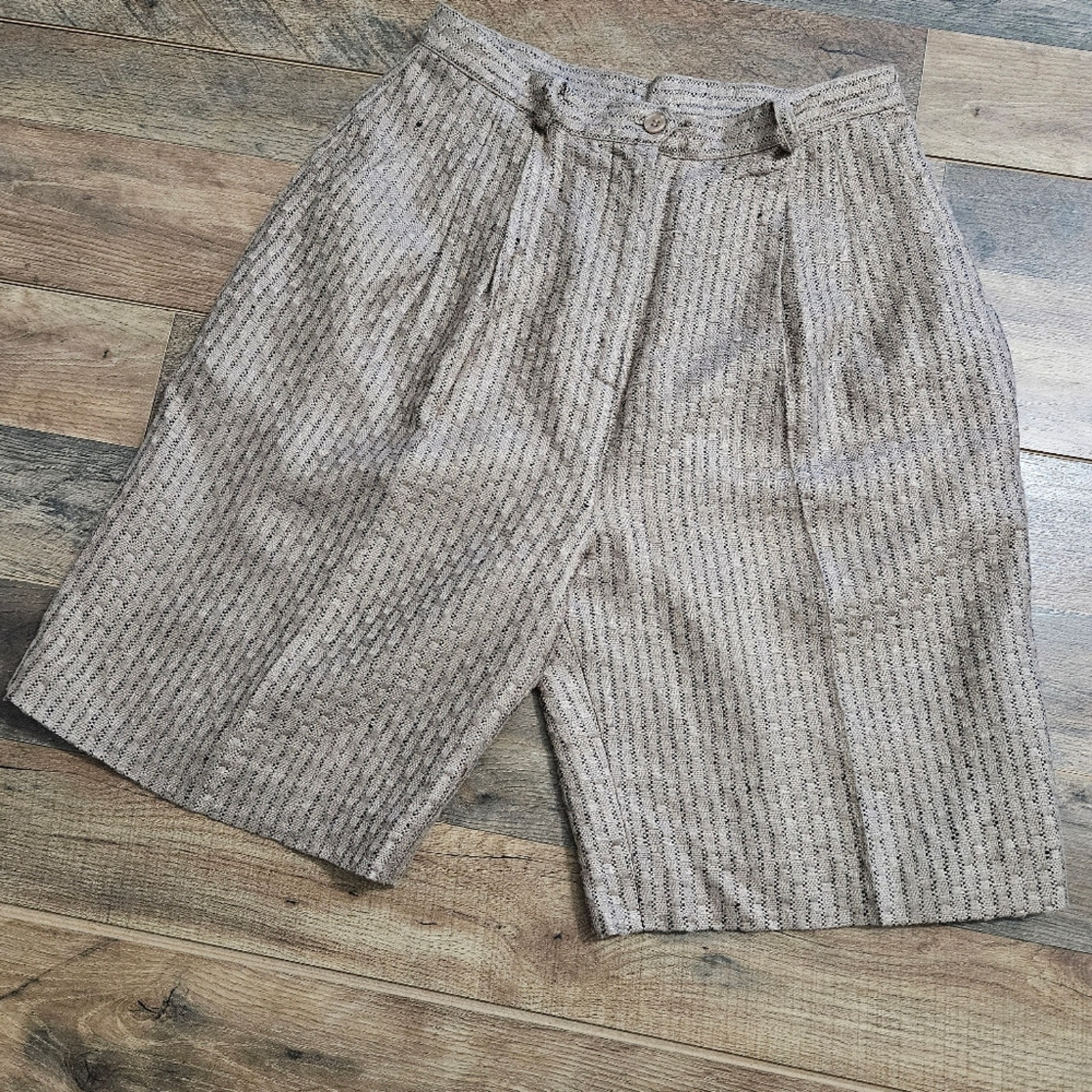 Vintage Ann May Silk Boucle Pleated Lined Pocket High Rise Shorts Size Minimal