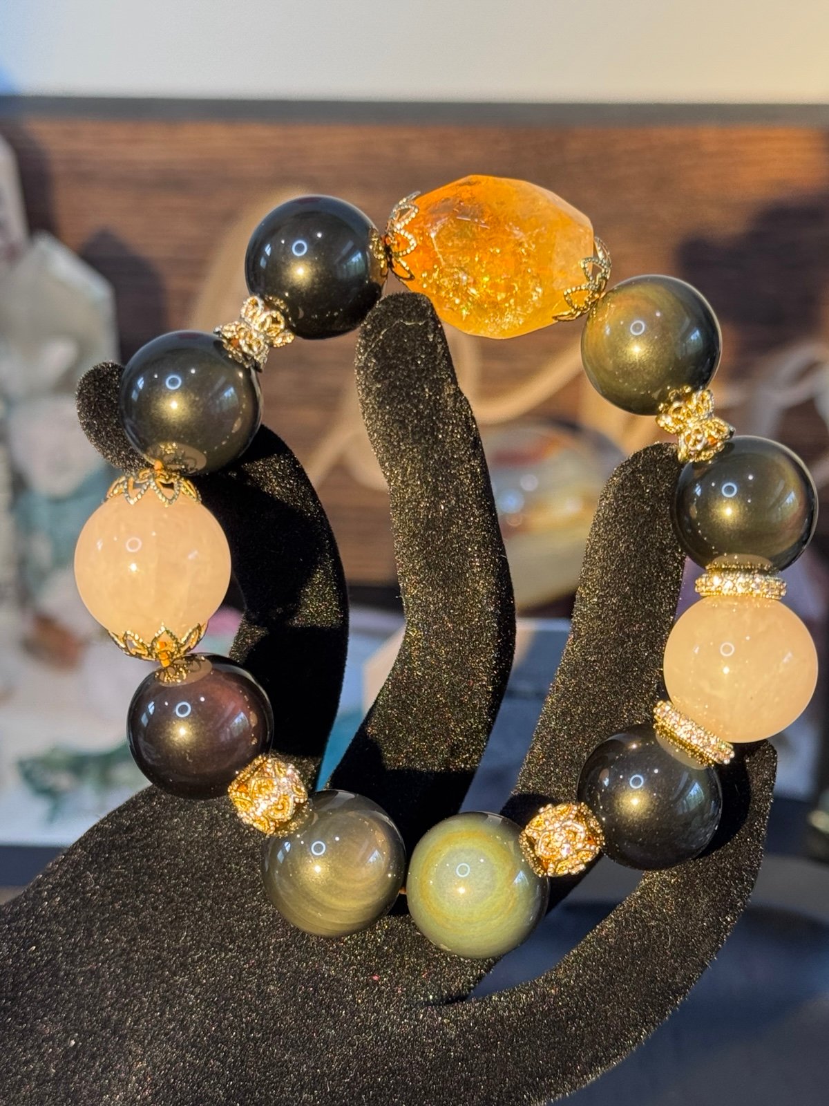 Rainbow Obsidian w/ Rose Quartz & Citrine Freeform