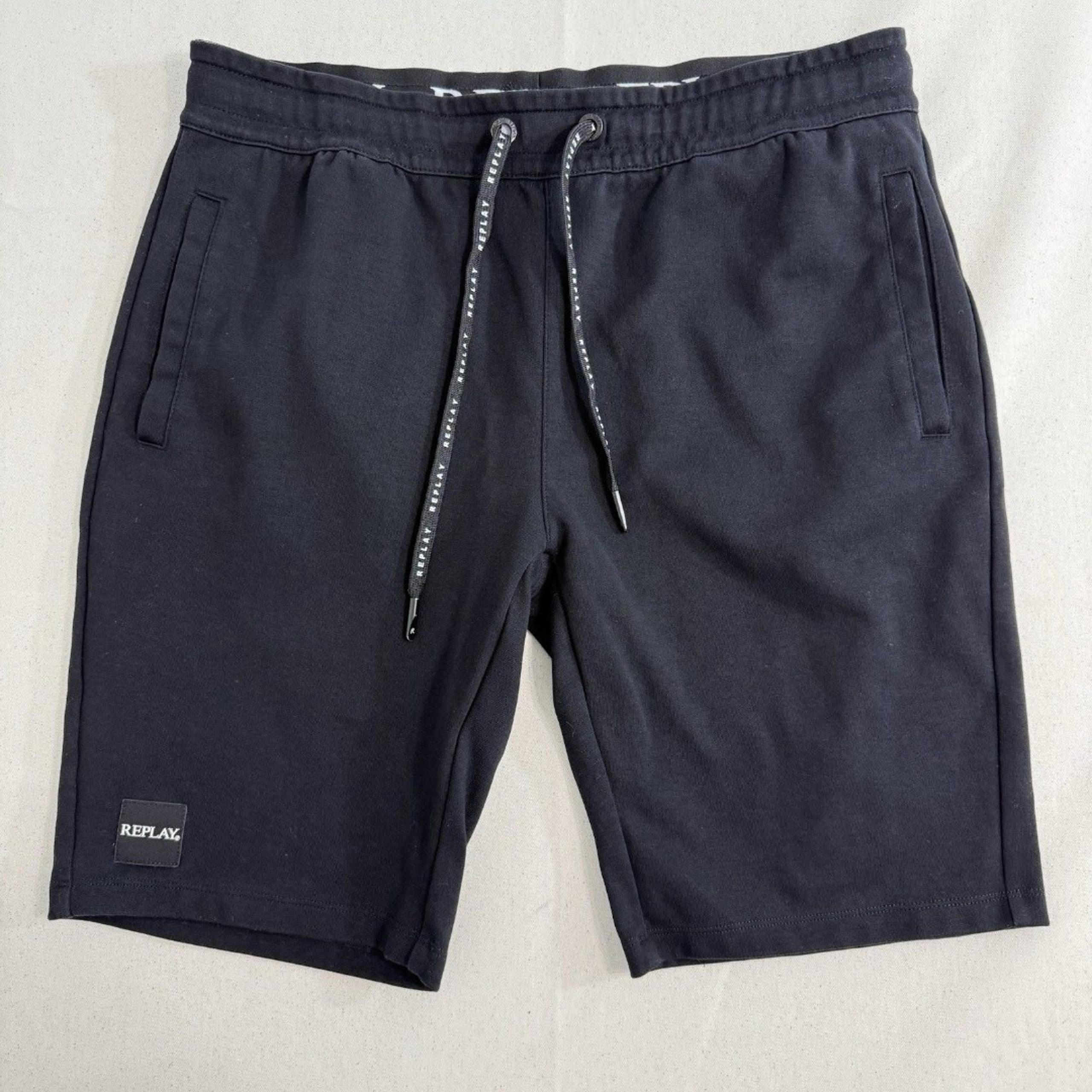 Men Shorts Size Large Black Drawstrings Pull On Logo - Replay