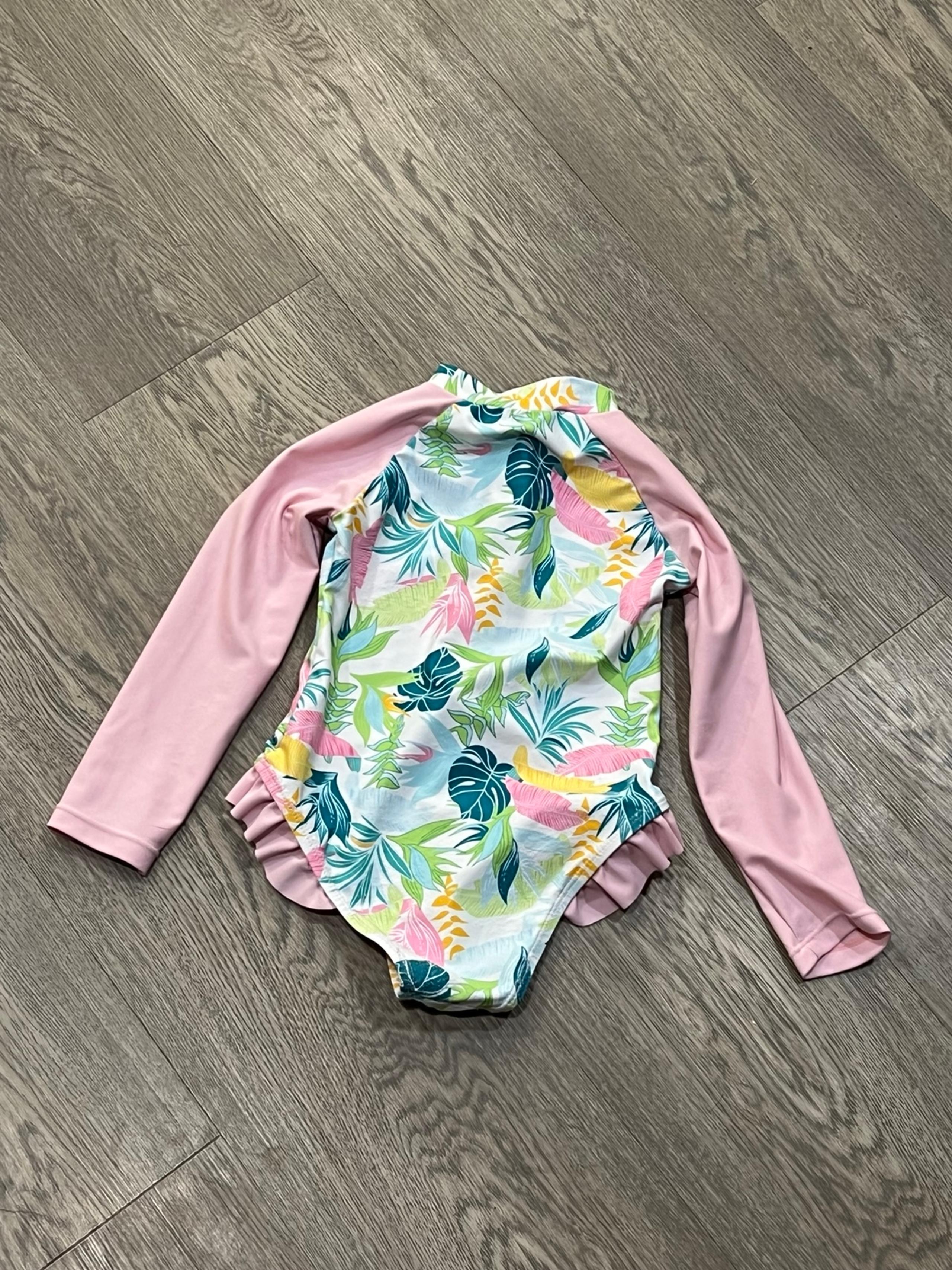 Shein Kid’s Girls Size 100 (4T) Zipper Back Long Sleeve Leaf Bathing Suit