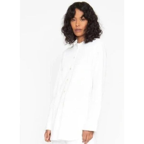 Sandrine Rose Denim Button Up Shirt Women's Medium White Long Sleeve 100% Cotton
