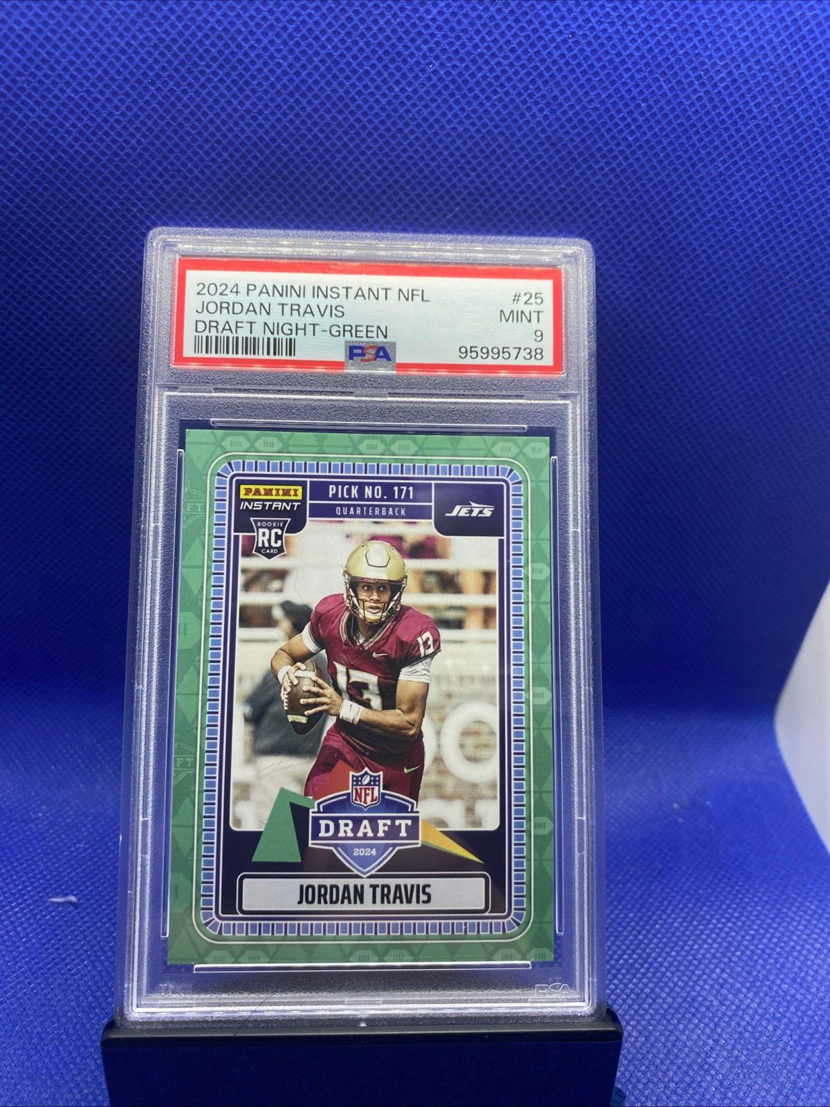 Jordan Travis Rc 2024 Panini Instant NFL Draft Night ROOKIE CARD /25 JETS Psa 9