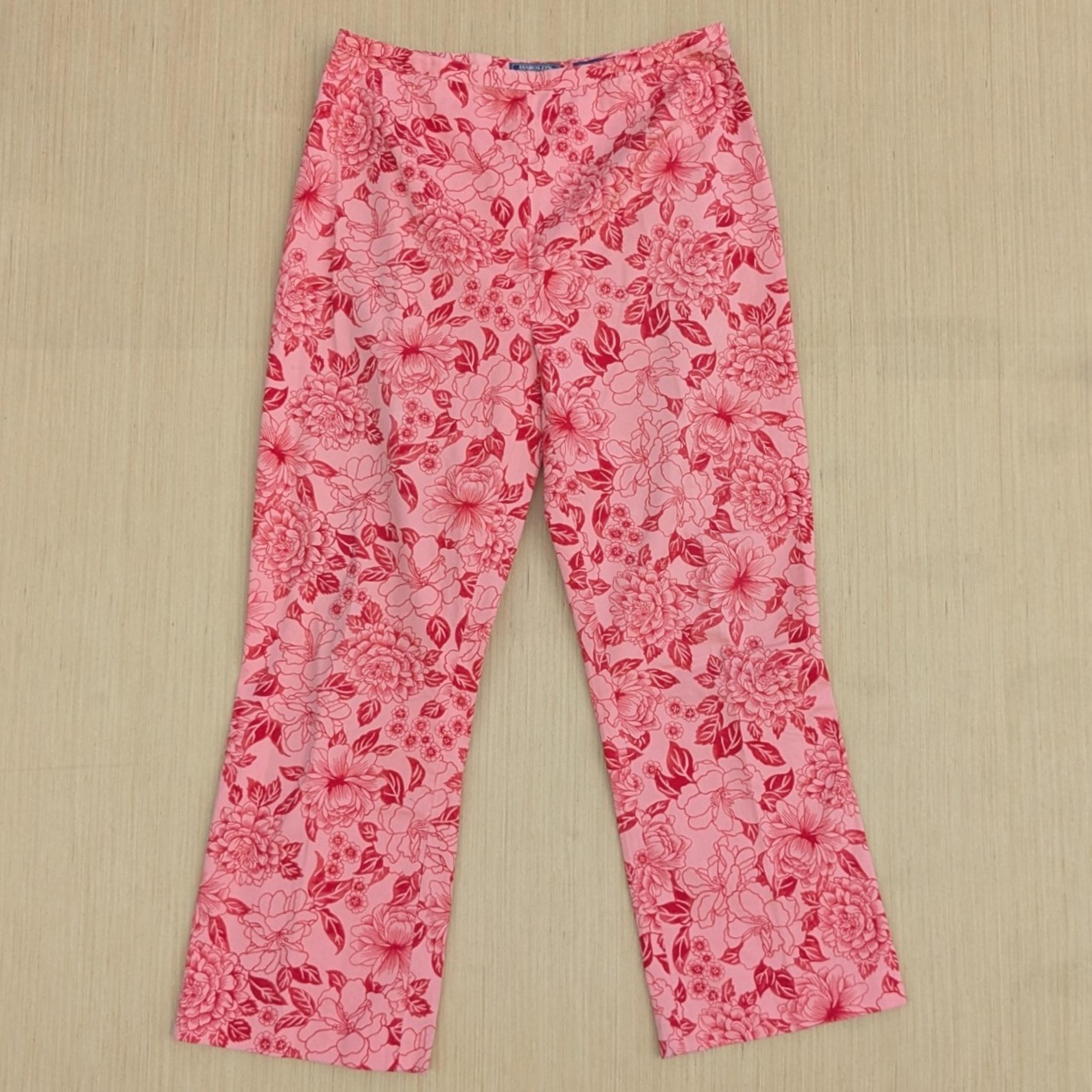 Harold's Pink Floral Resortwear Stretch Wide Leg Ankle Pants Women's 12