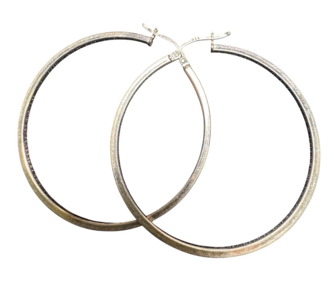 925 Sterling Silver Hoop Earrings Marked 925