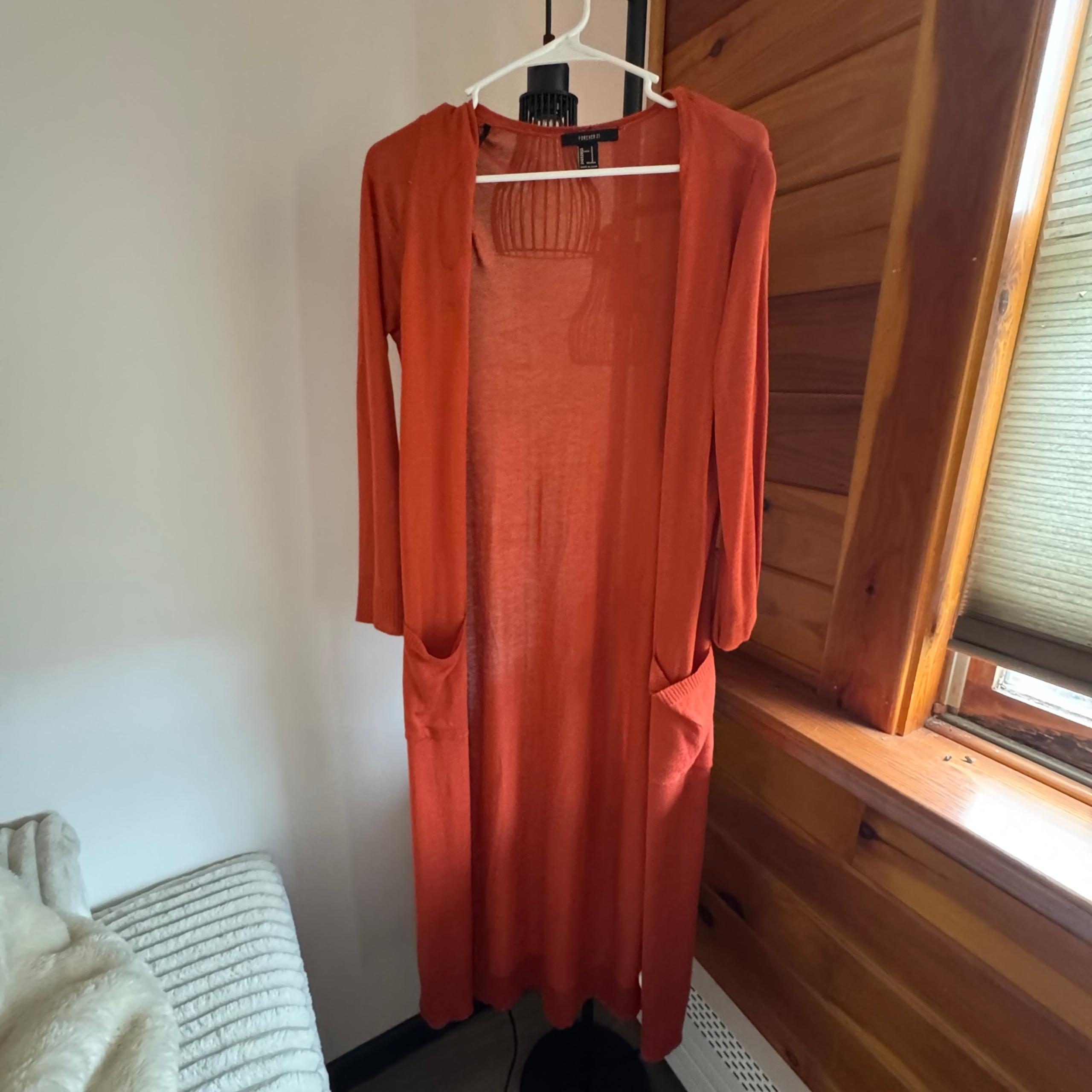 Long burnt orange cardigan
