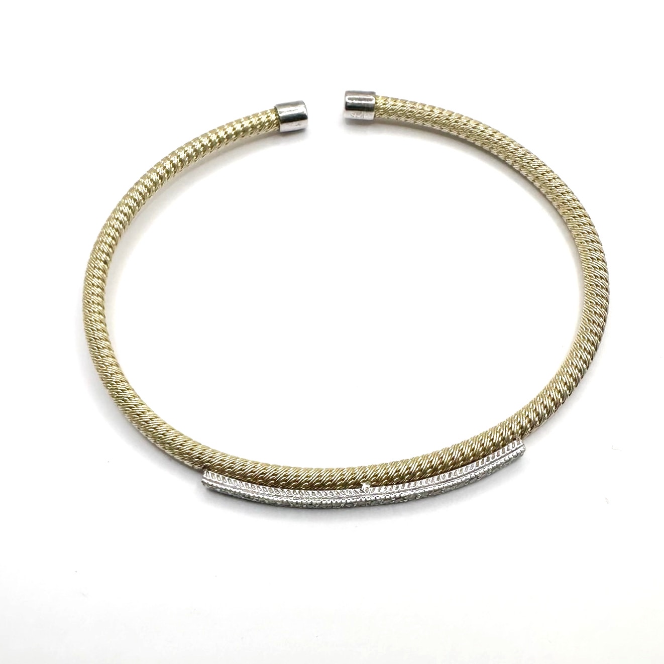 Preppy CZ Gold tone Silver tone Costume Jewelry Stackable Bracelet two tone