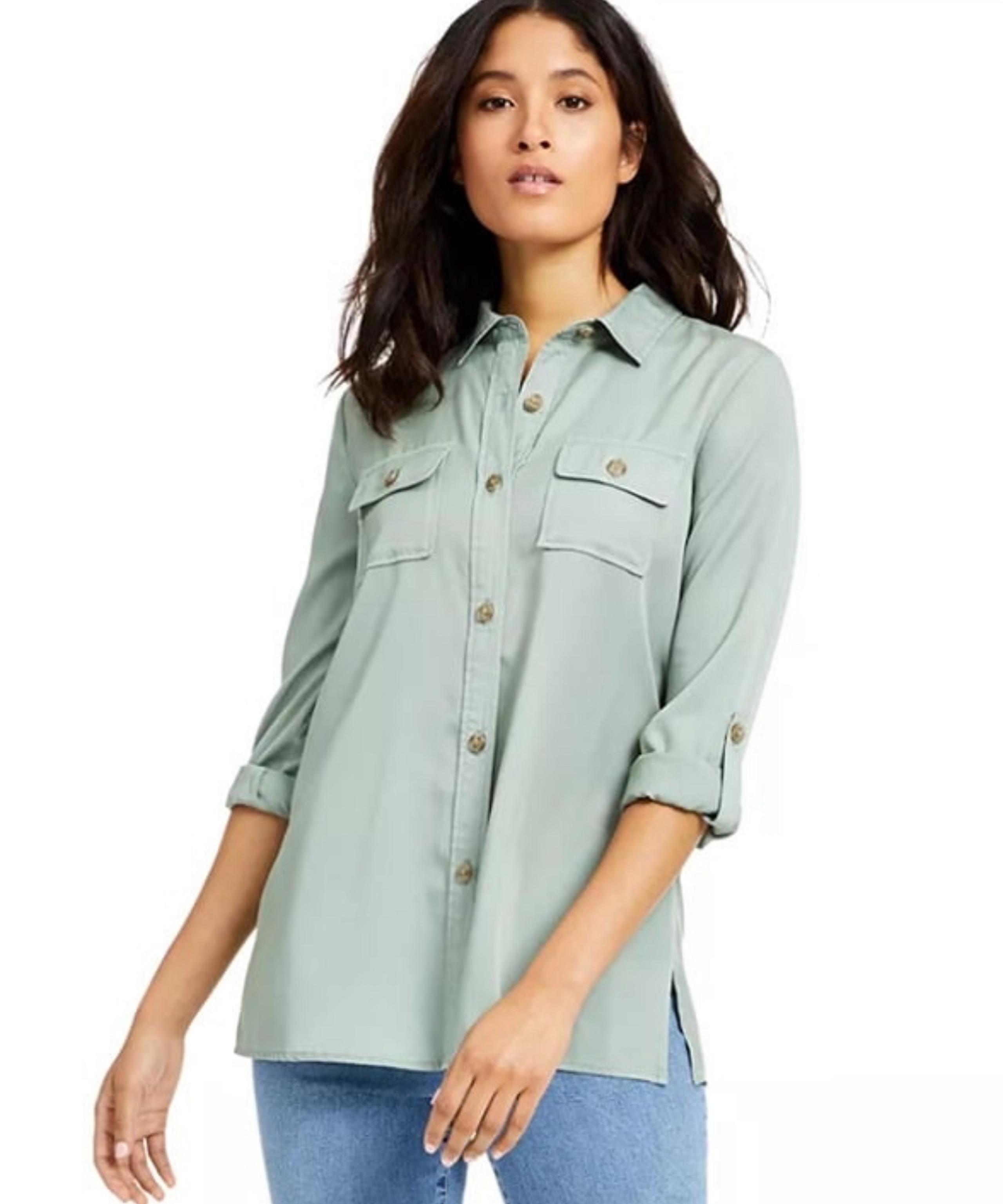 Lightweight Button Down Shirt Charter Club Womens Size XL Long Sleeve Blouse