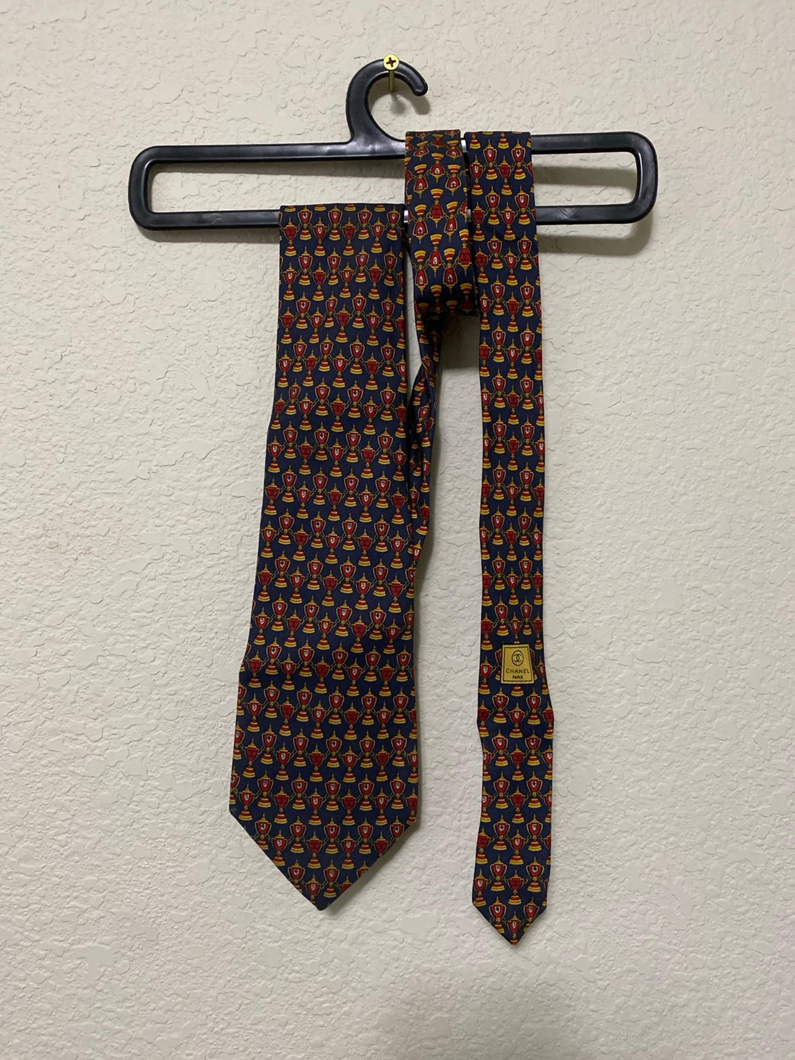 Chanel Trophy Logo 100% Silk Tie Vintage