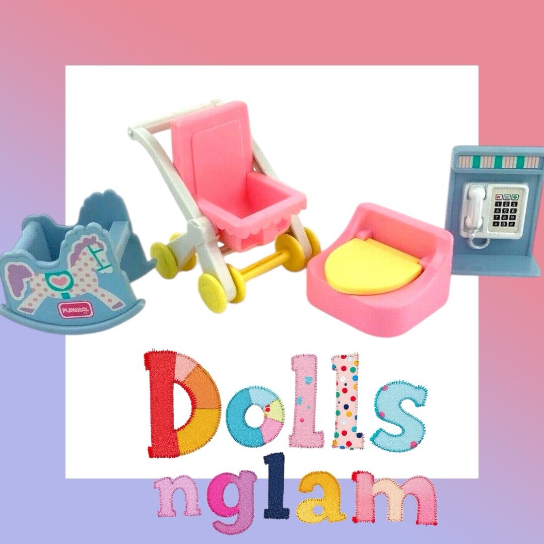 PLAYSKOOL DOLLHOUSE JUST FOR BABY SET ROCKING HORSE STROLLER TOILET PHONE 1992