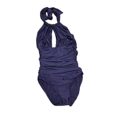 Lenny Niemeyer one piece swimsuit blue ruched halter wireless padded. Size Sp
