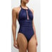 Lenny Niemeyer one piece swimsuit blue ruched halter wireless padded. Size Sp